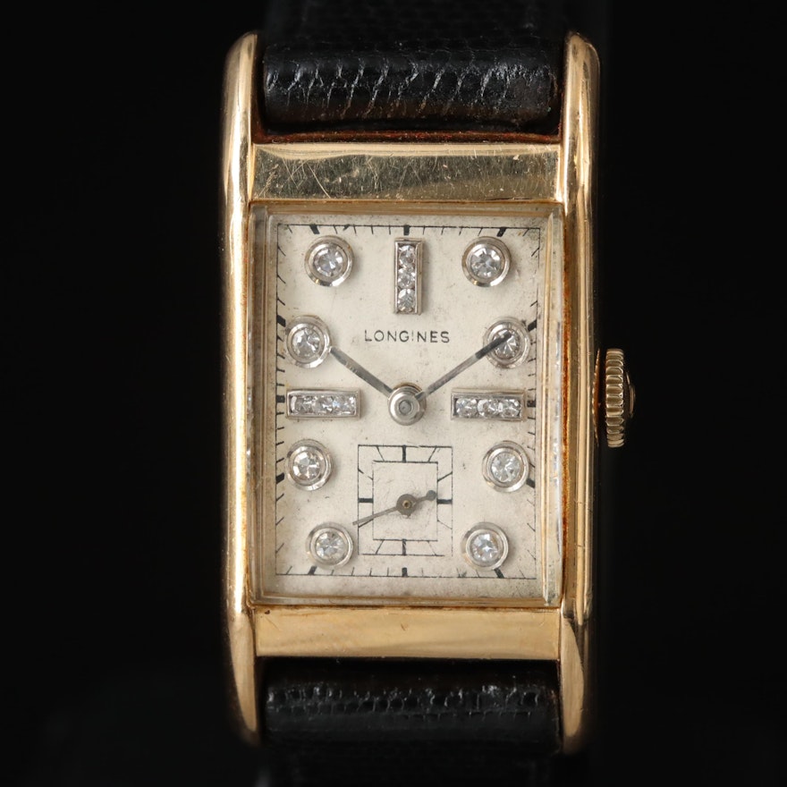 14K Longines Diamond Dial Stem Wind Wristwatch