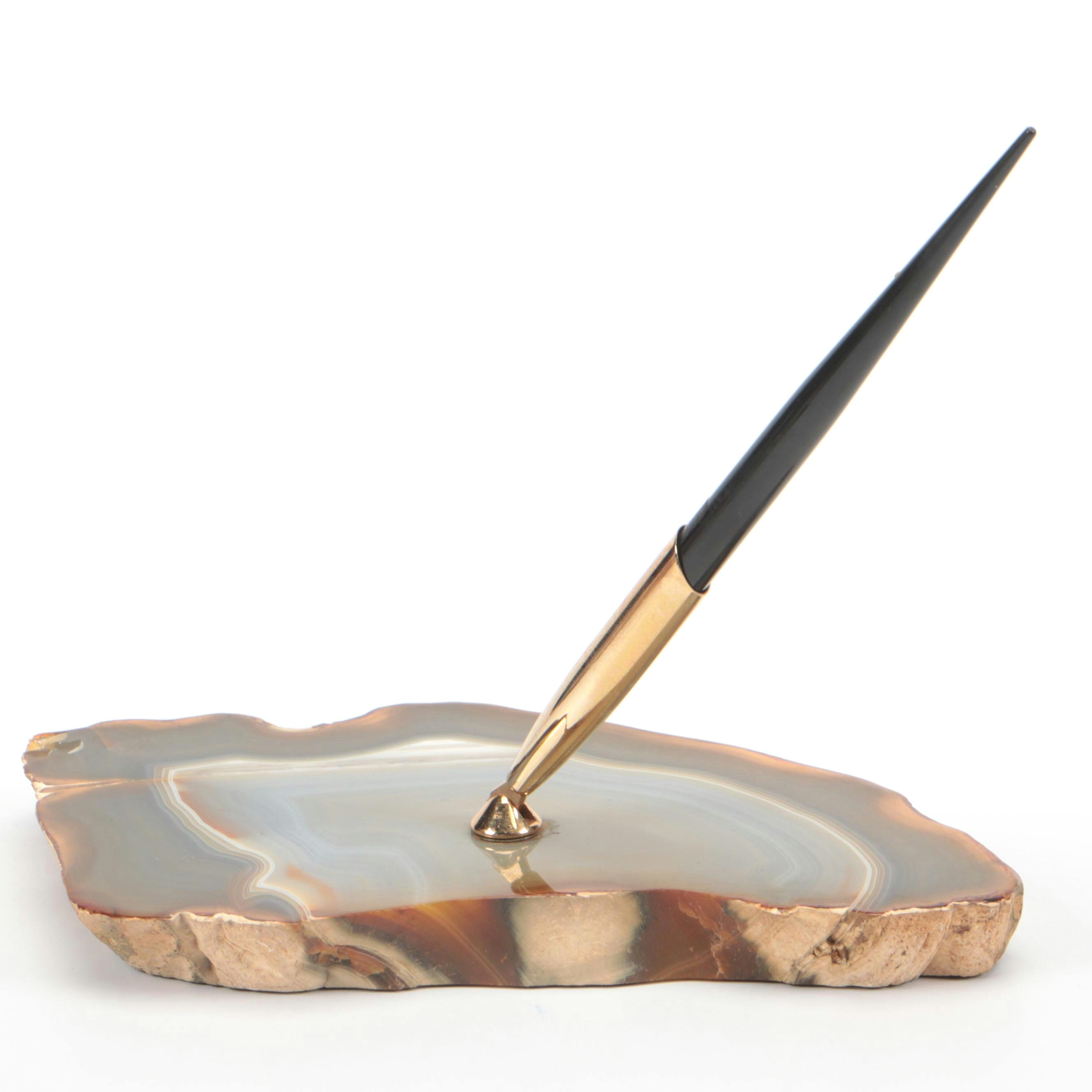 Sheaffer Fountain Pen with 14K Gold Nib and Agate Slab Pen Holder