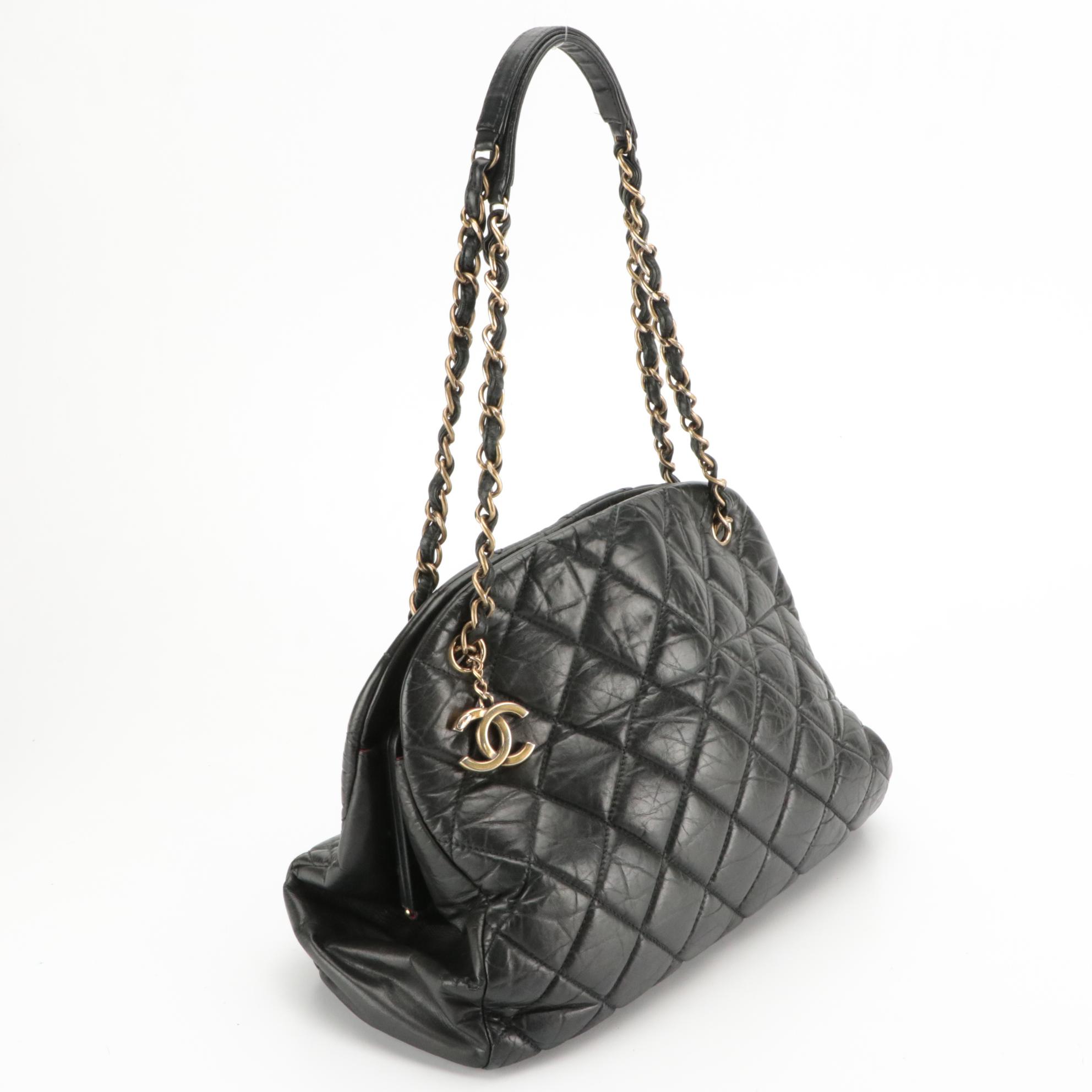 Chanel Just Mademoiselle Bowling Bag in Black Aged Quilted Calfskin Leather
