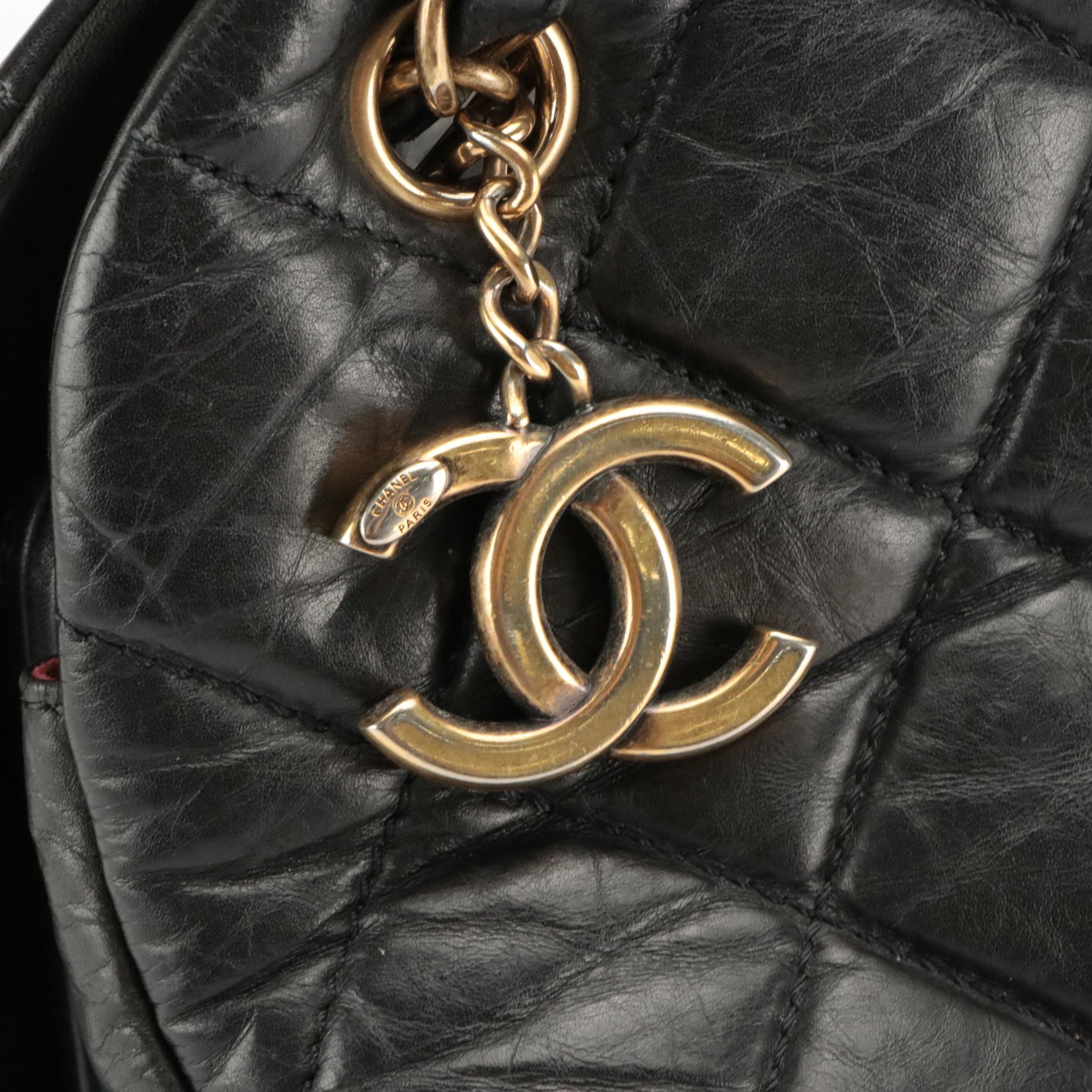 Chanel Just Mademoiselle Bowling Bag in Black Aged Quilted Calfskin Leather