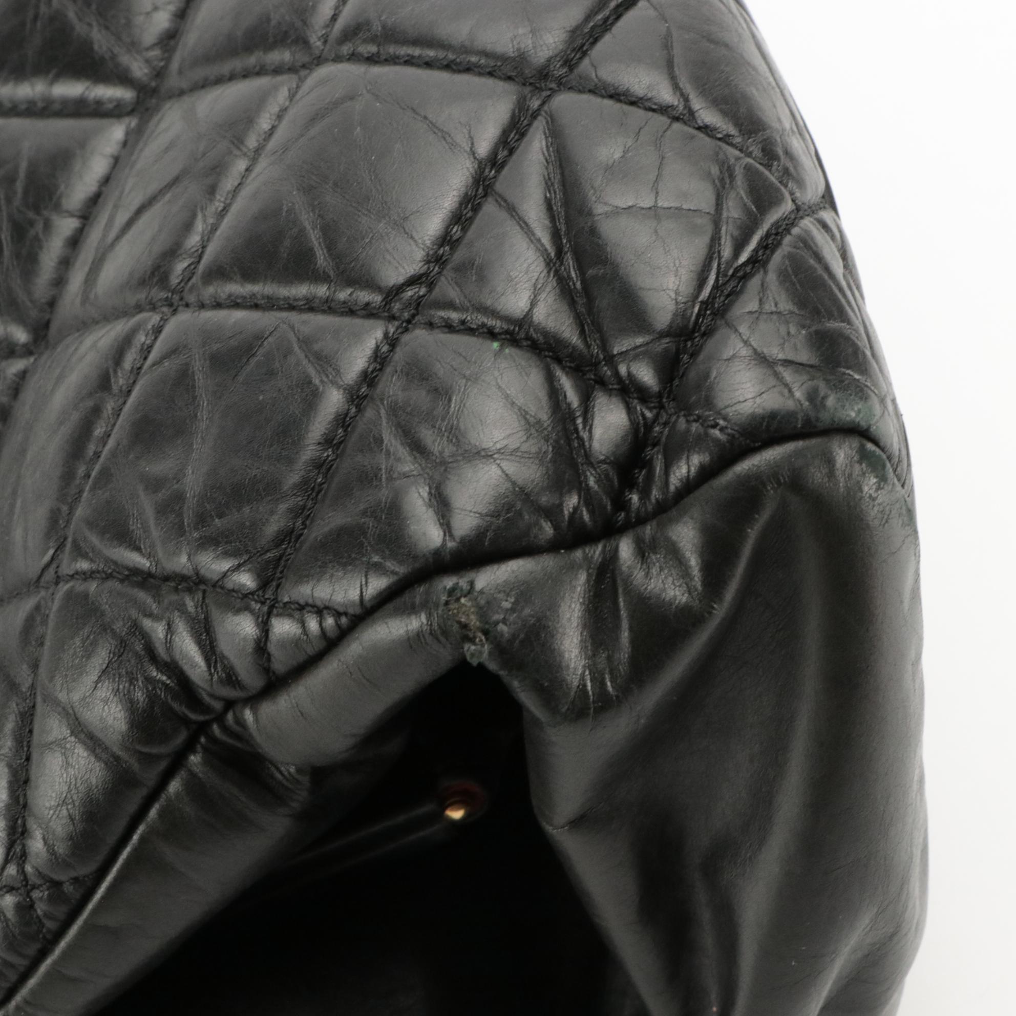 Chanel Just Mademoiselle Bowling Bag in Black Aged Quilted Calfskin Leather