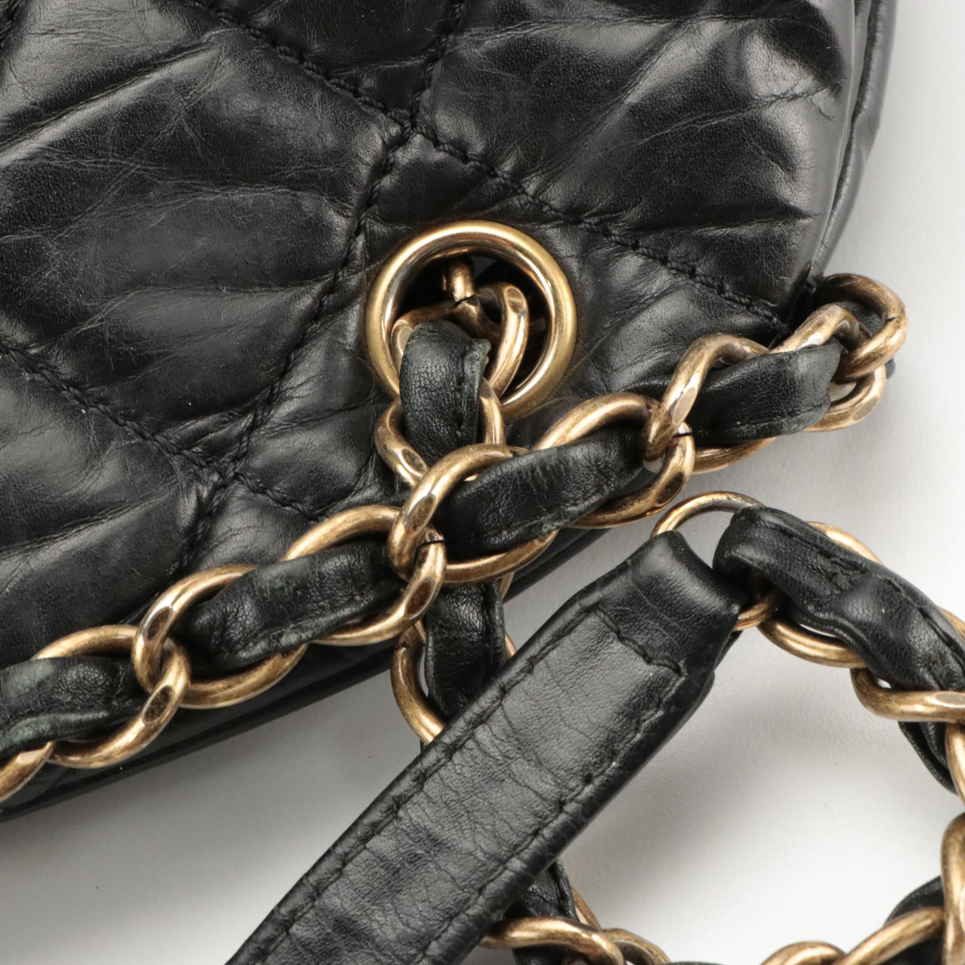 Chanel Just Mademoiselle Bowling Bag in Black Aged Quilted Calfskin Leather