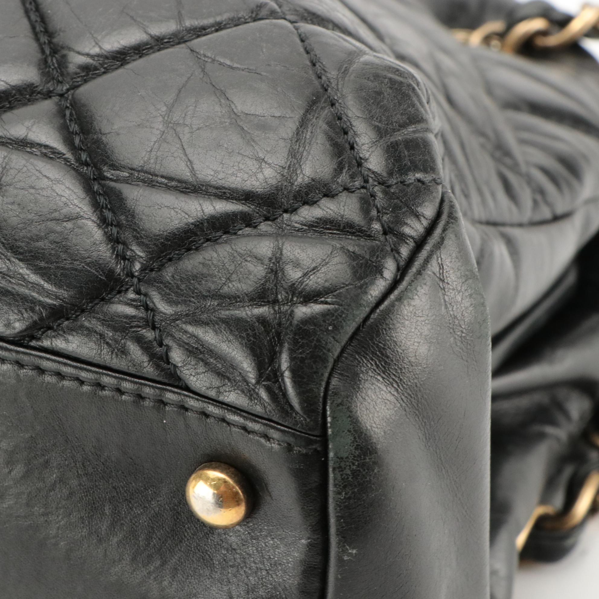 Chanel Just Mademoiselle Bowling Bag in Black Aged Quilted Calfskin Leather