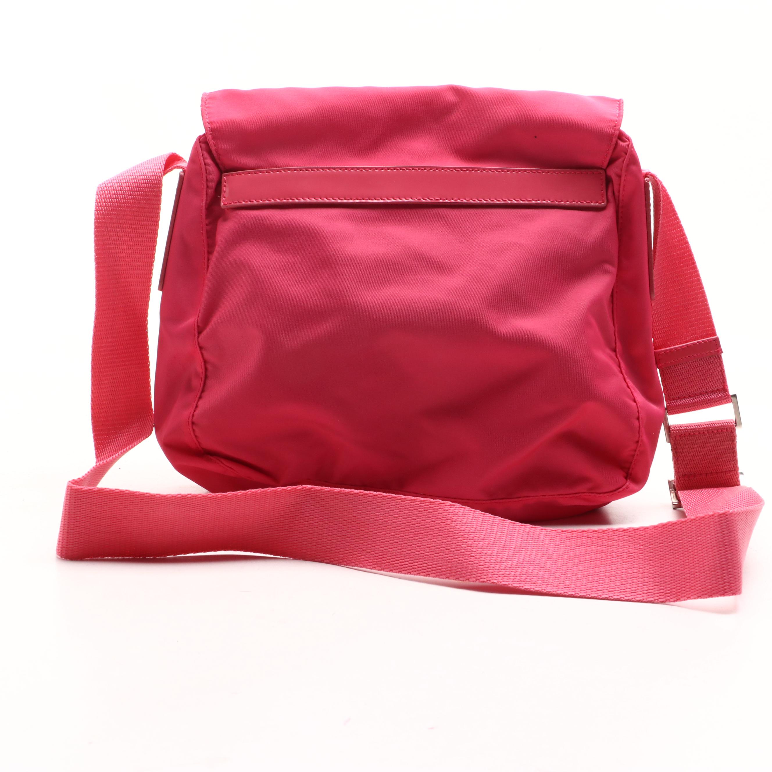 Prada Peony Pink Tessuto Nylon Buckle Flap-Front Messenger Bag