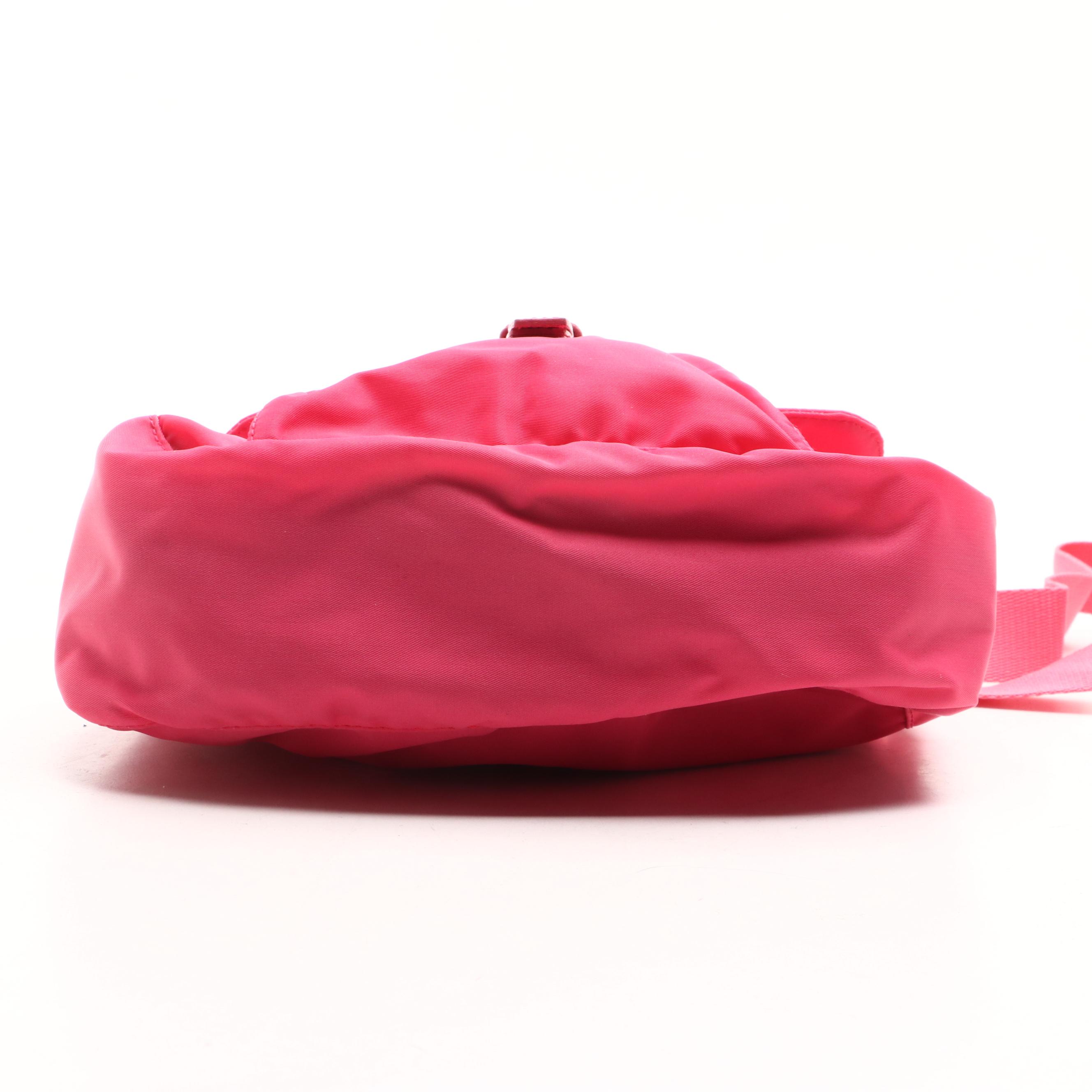 Prada Peony Pink Tessuto Nylon Buckle Flap-Front Messenger Bag
