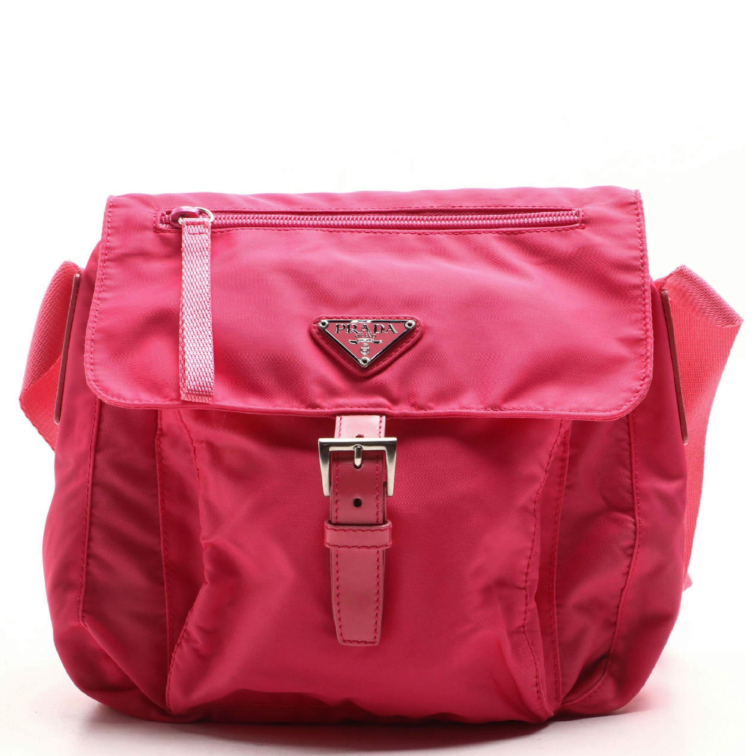 Prada Peony Pink Tessuto Nylon Buckle Flap-Front Messenger Bag