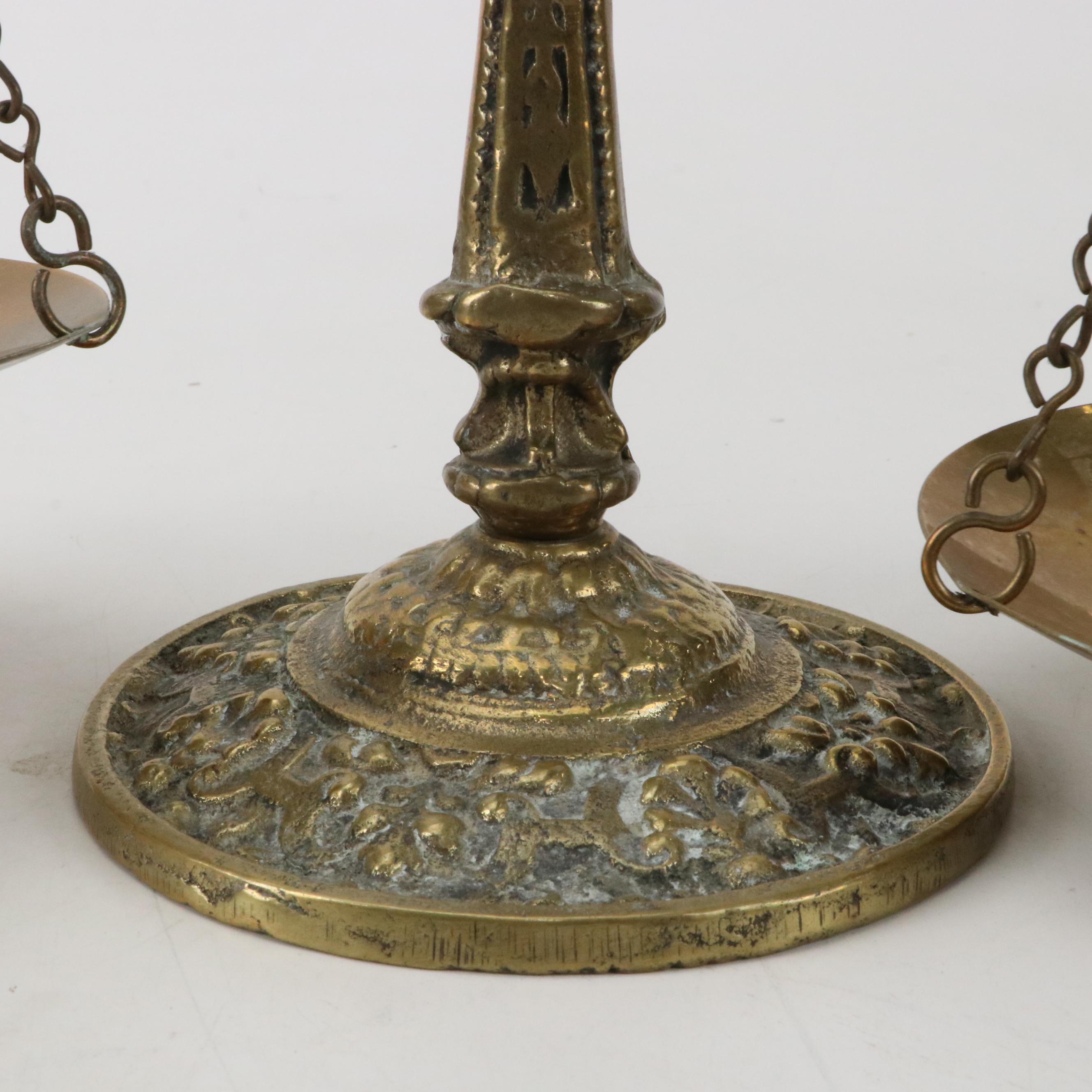 Brass Decorative Balance Scale, Cast Brass Figurines and Baldwin Brass Napkins