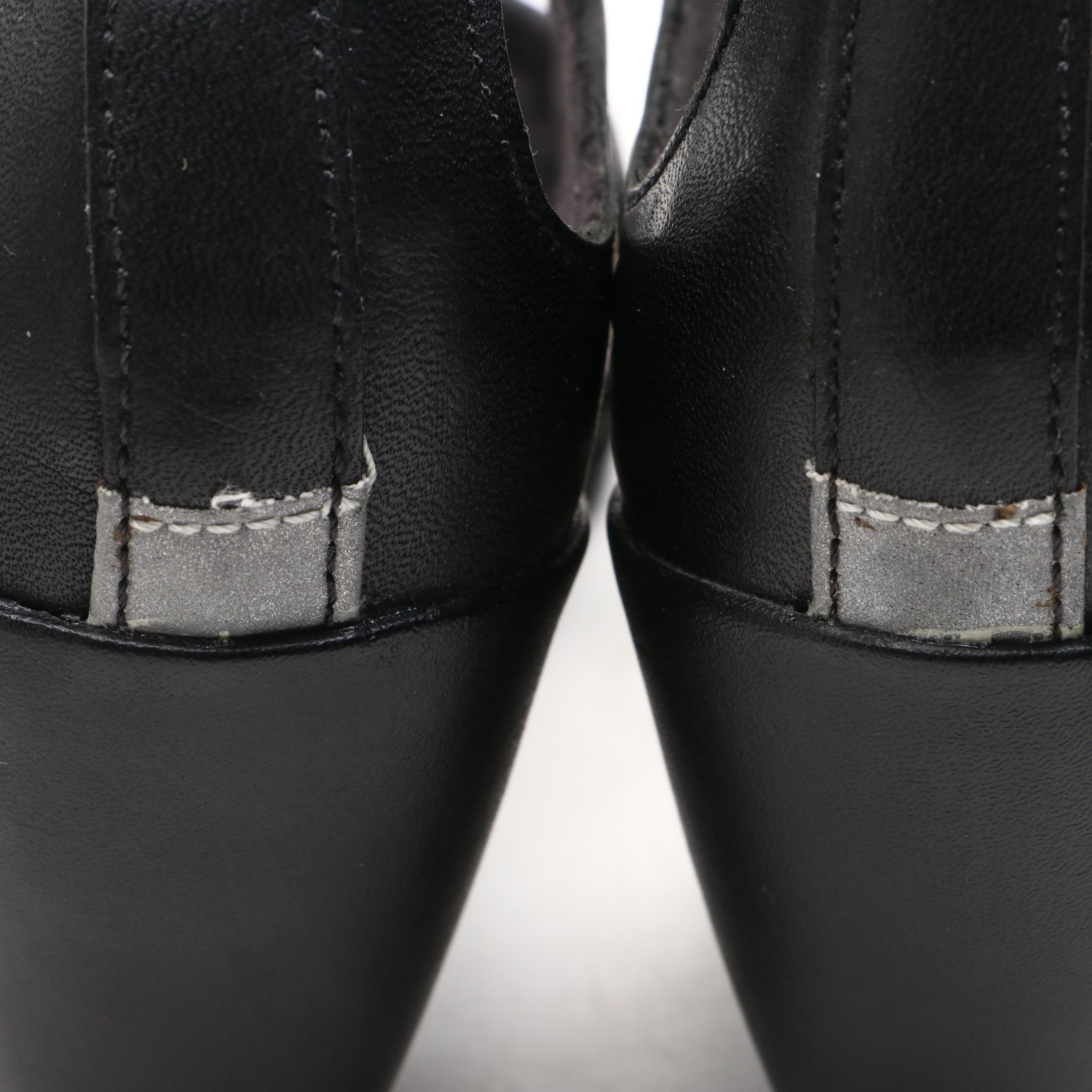 Merrill Tan and Black Leather and Rubber-Heeled Slingback Shoes