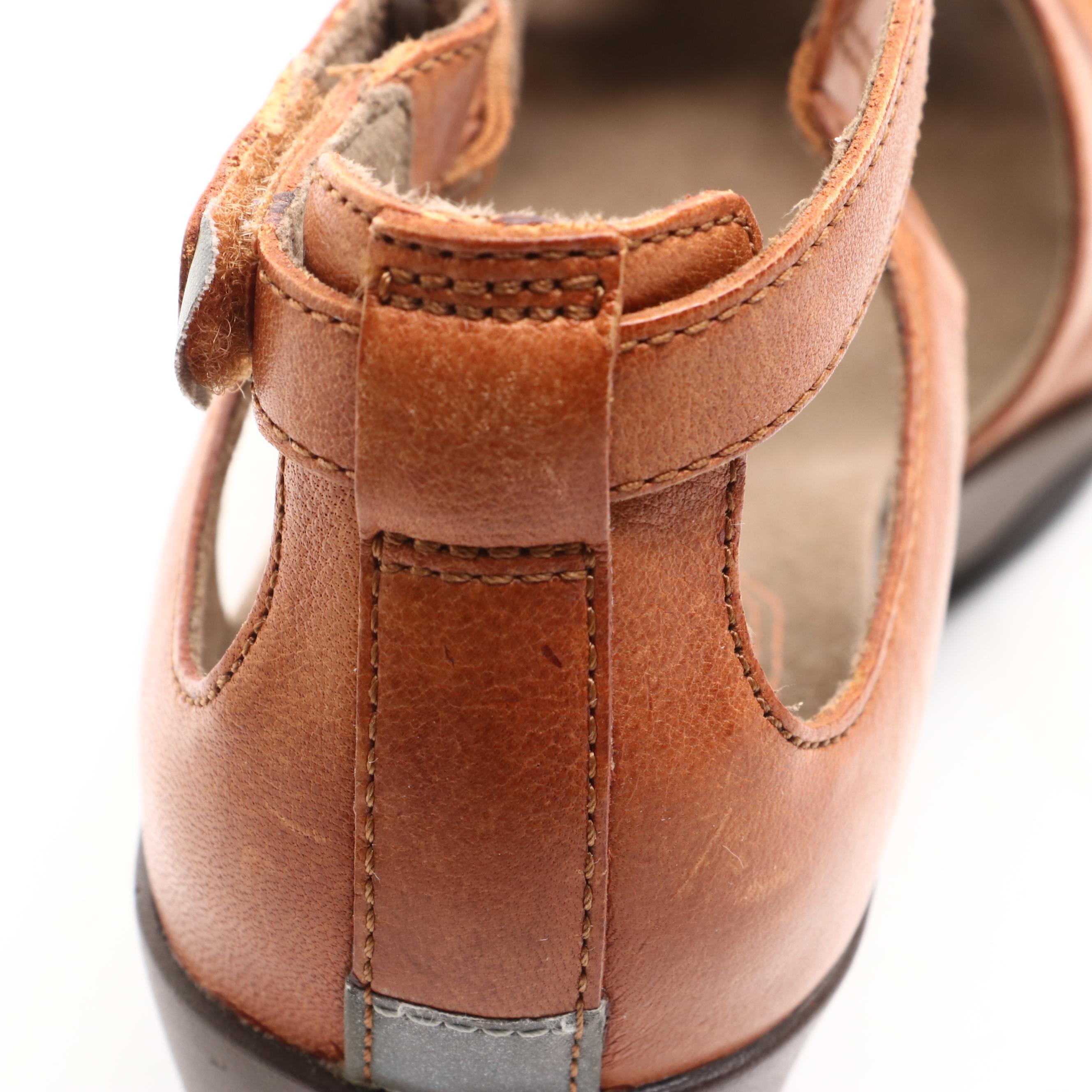 Merrill Tan and Black Leather and Rubber-Heeled Slingback Shoes