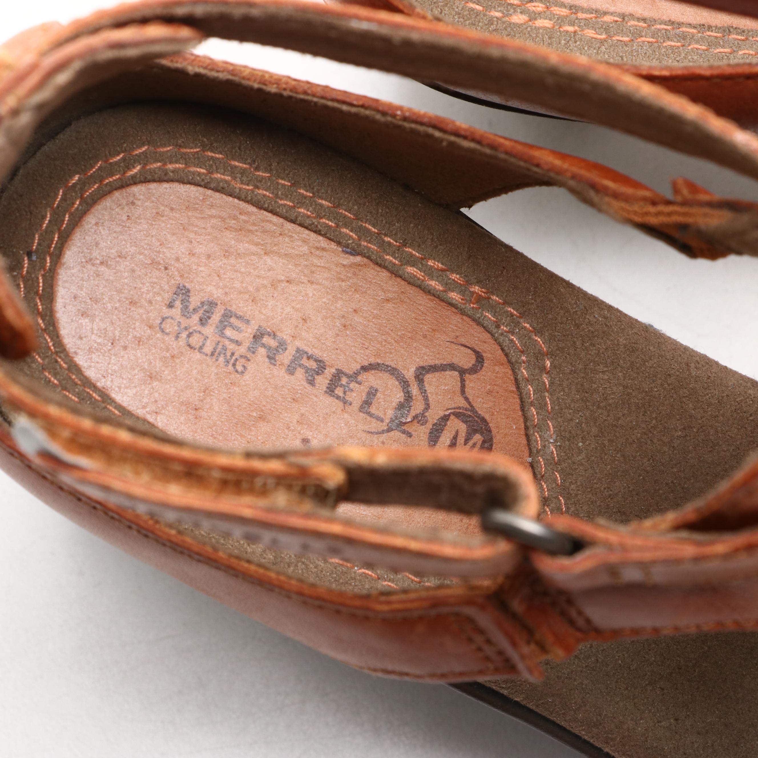 Merrill Tan and Black Leather and Rubber-Heeled Slingback Shoes