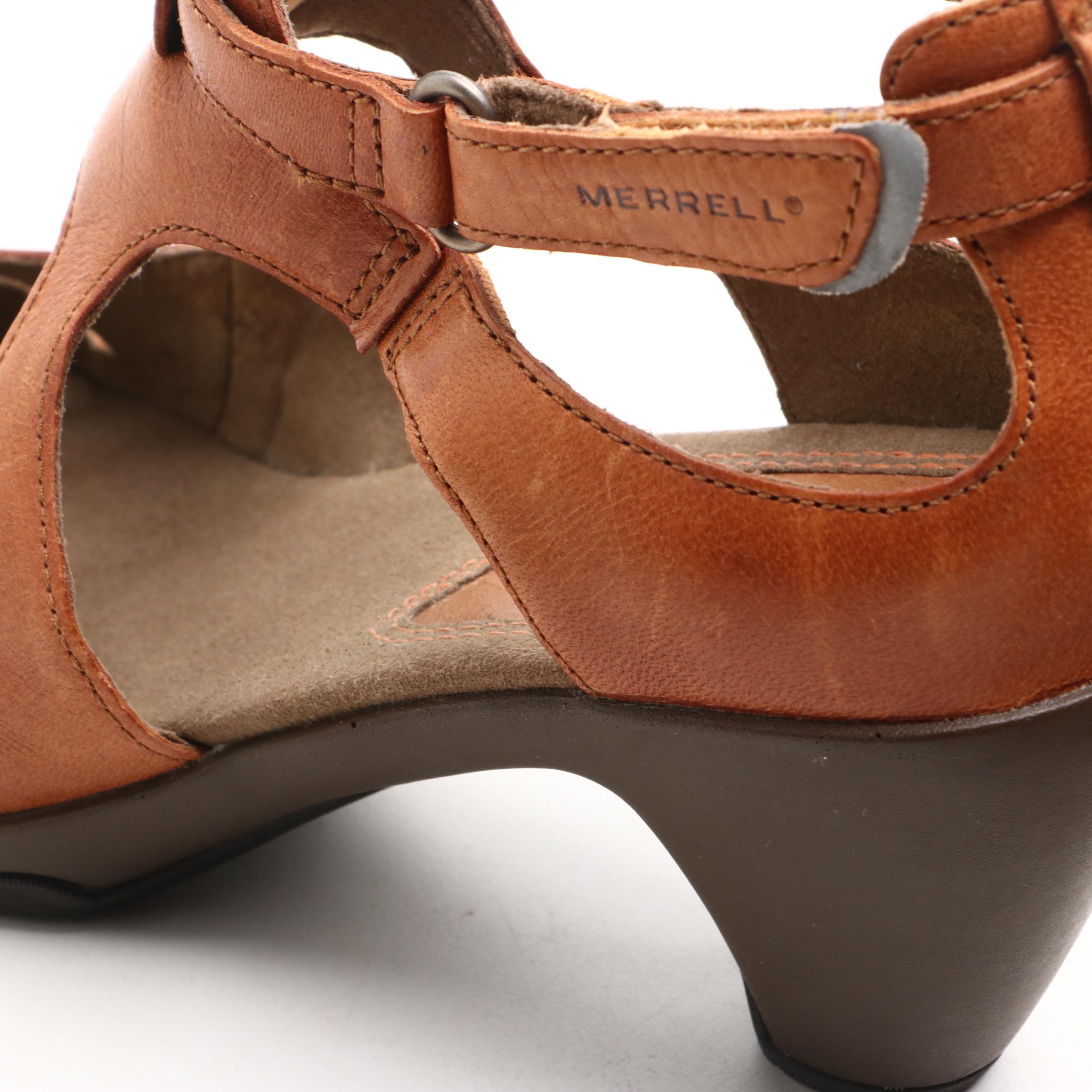 Merrill Tan and Black Leather and Rubber-Heeled Slingback Shoes