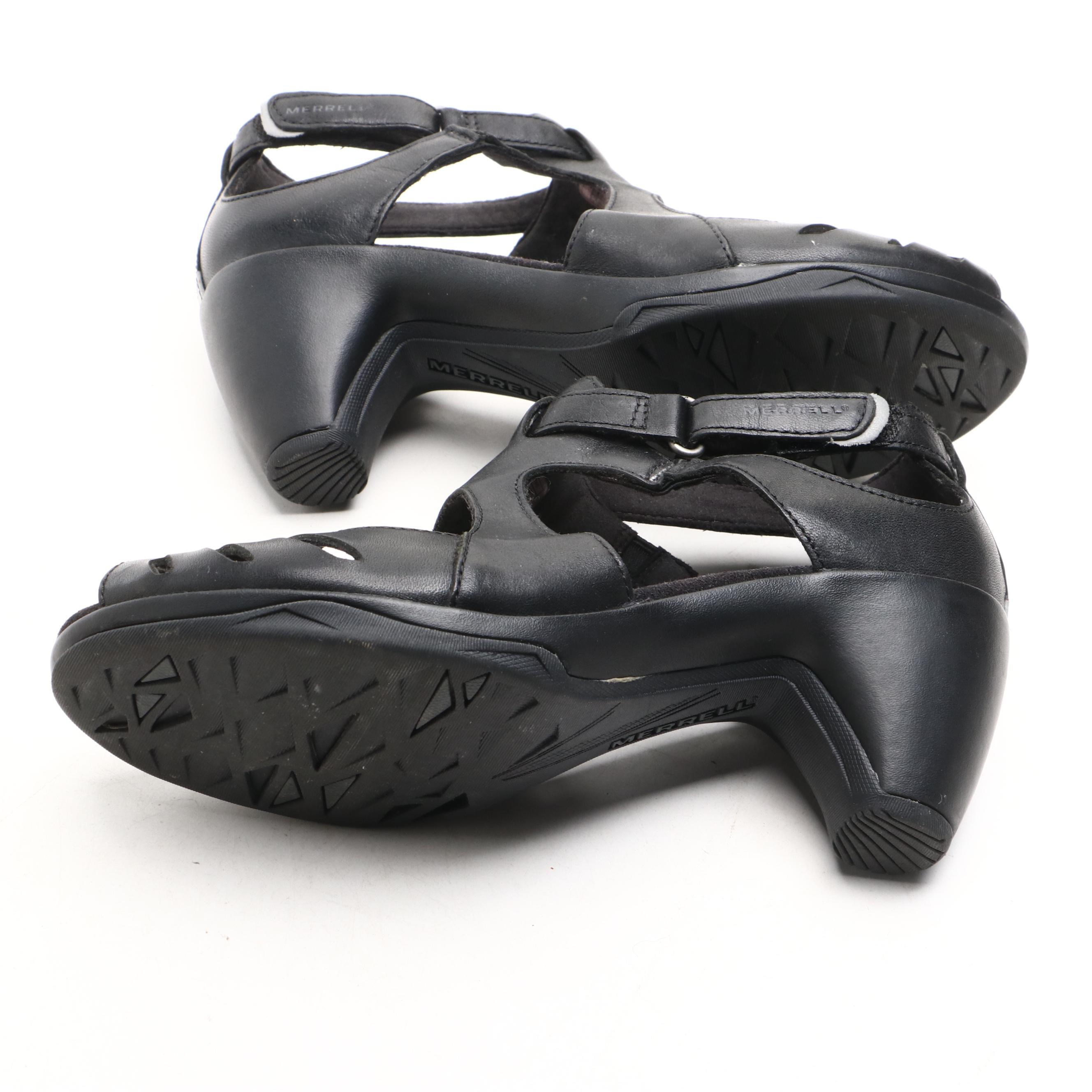 Merrill Tan and Black Leather and Rubber-Heeled Slingback Shoes