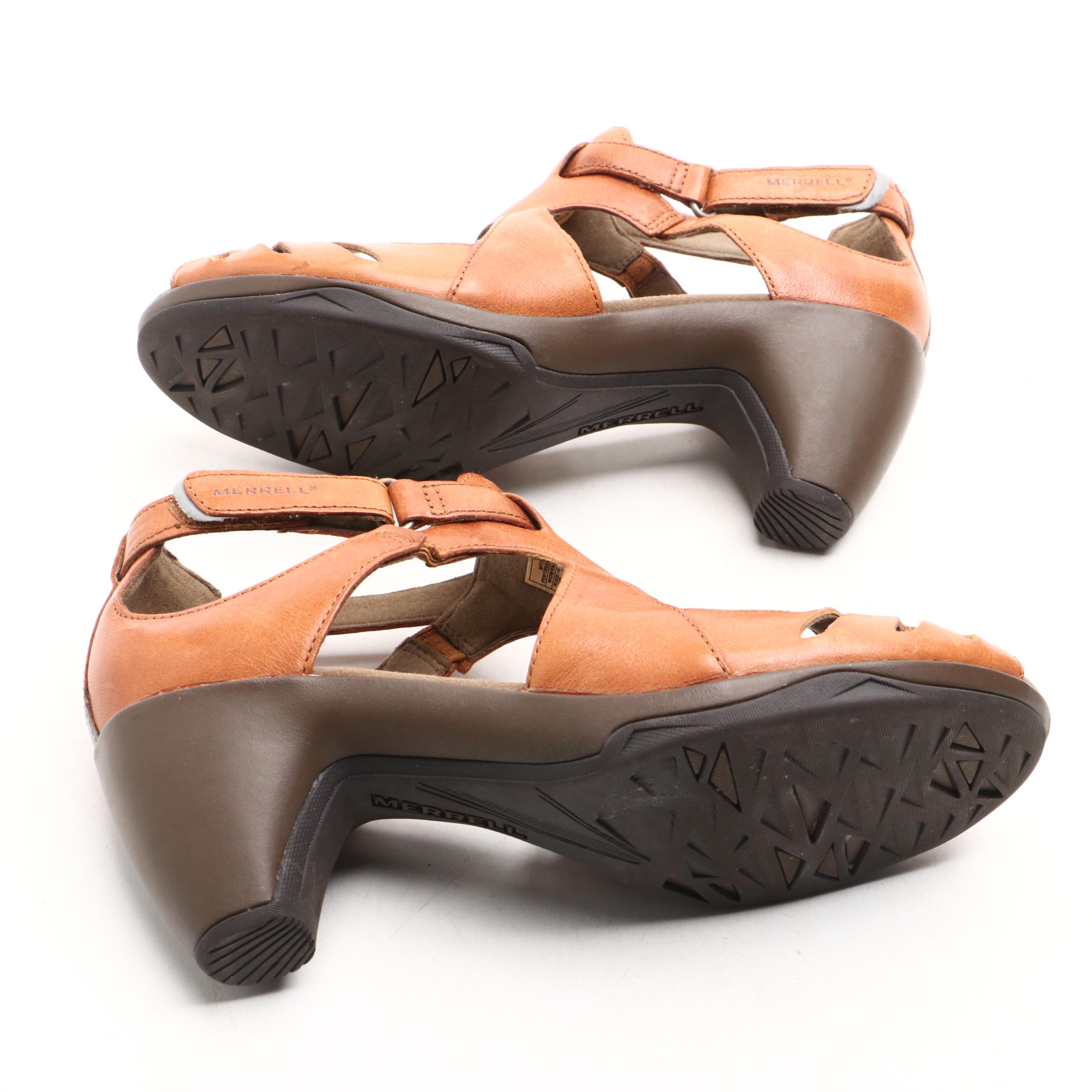 Merrill Tan and Black Leather and Rubber-Heeled Slingback Shoes