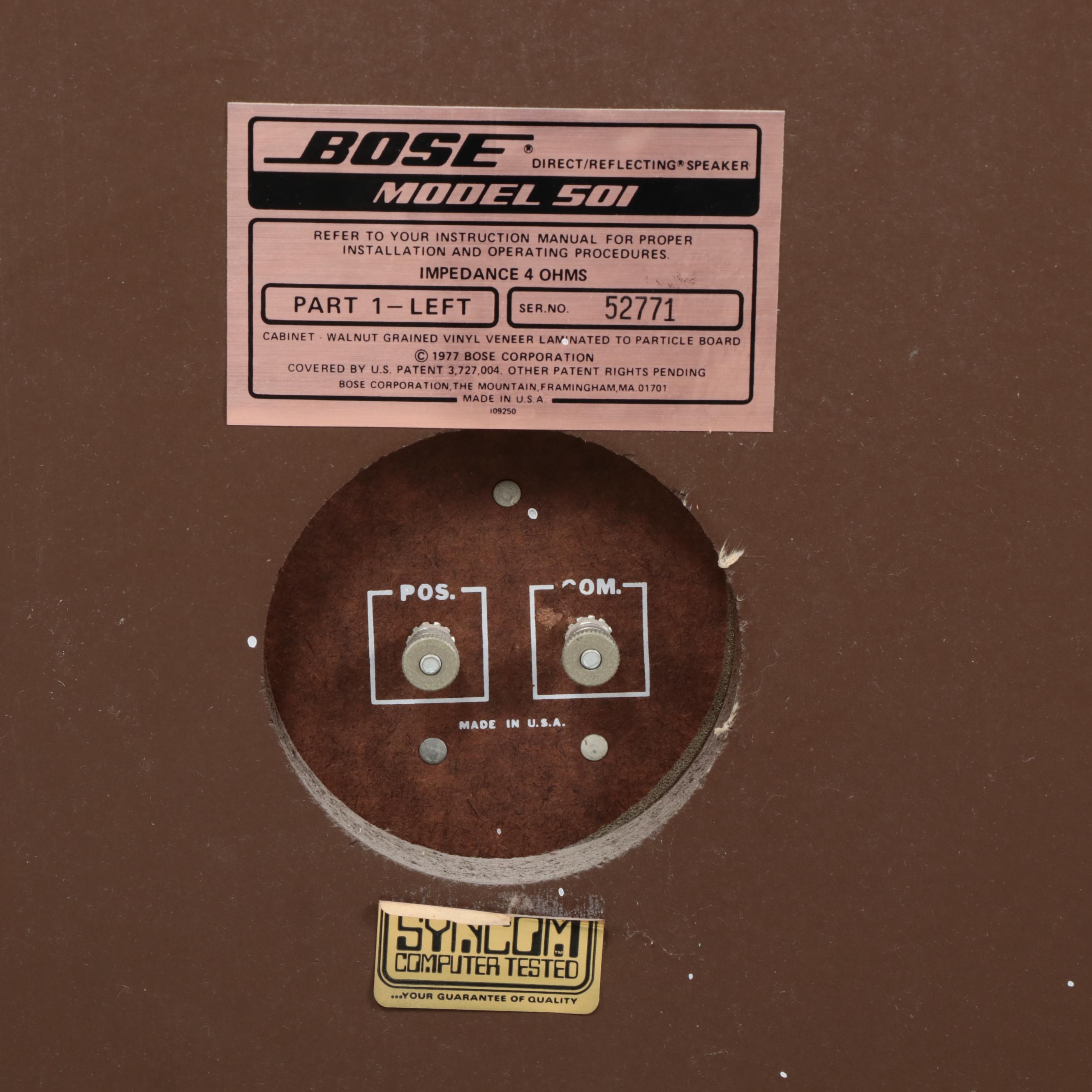 Pair of Bose Model 501 Speakers, 1977