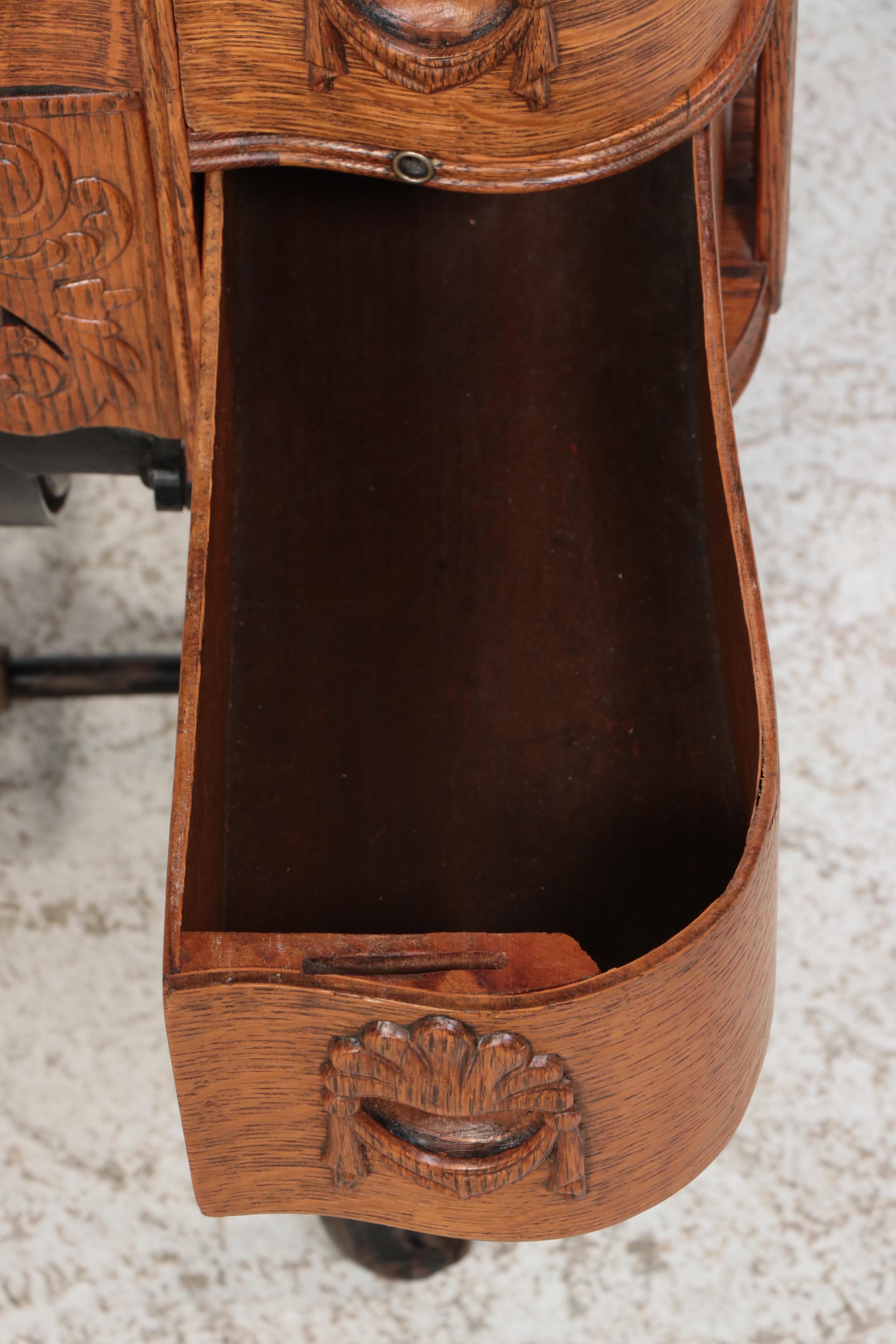 Victorian Tiger Oak Treadle Base Sewing Machine Table, Late 19th/ Early 20th C.