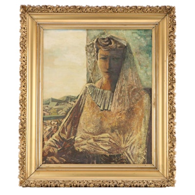 William Ernst Hentschel Oil Painting "Yellow Robe," Early to Mid-20th Century