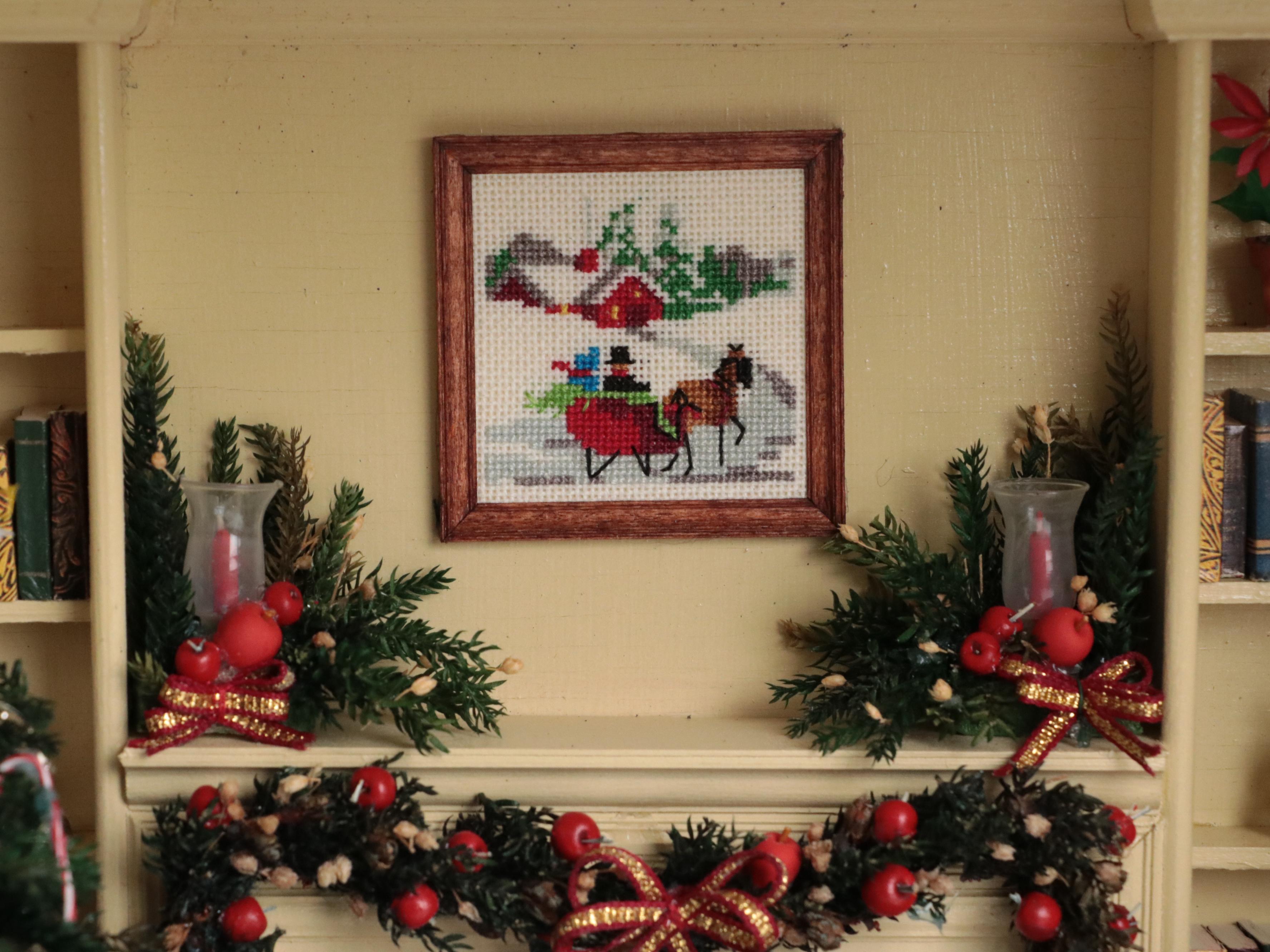 Handcrafted Christmas Living Room Diorama in Train Car, Vintage