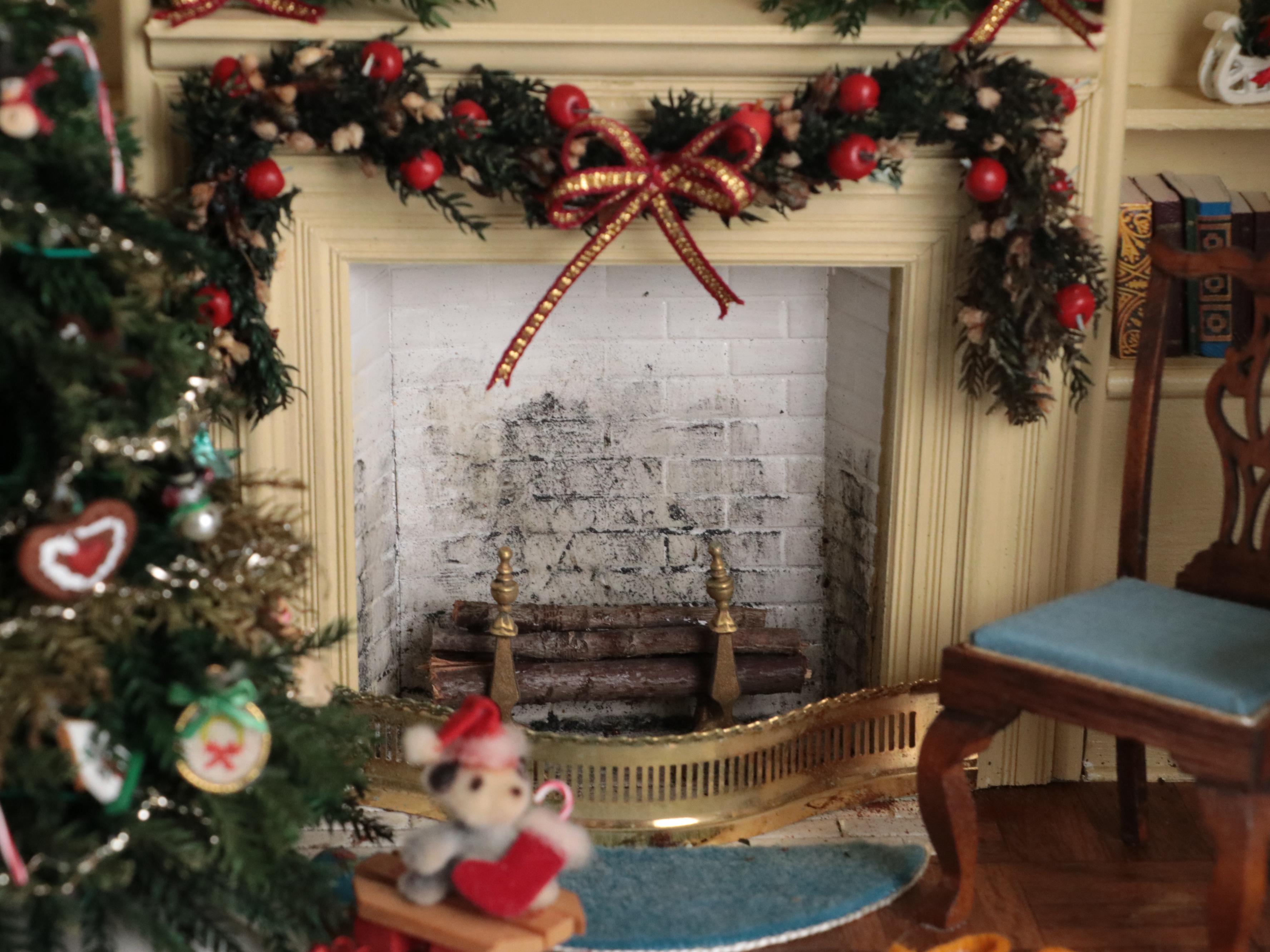 Handcrafted Christmas Living Room Diorama in Train Car, Vintage