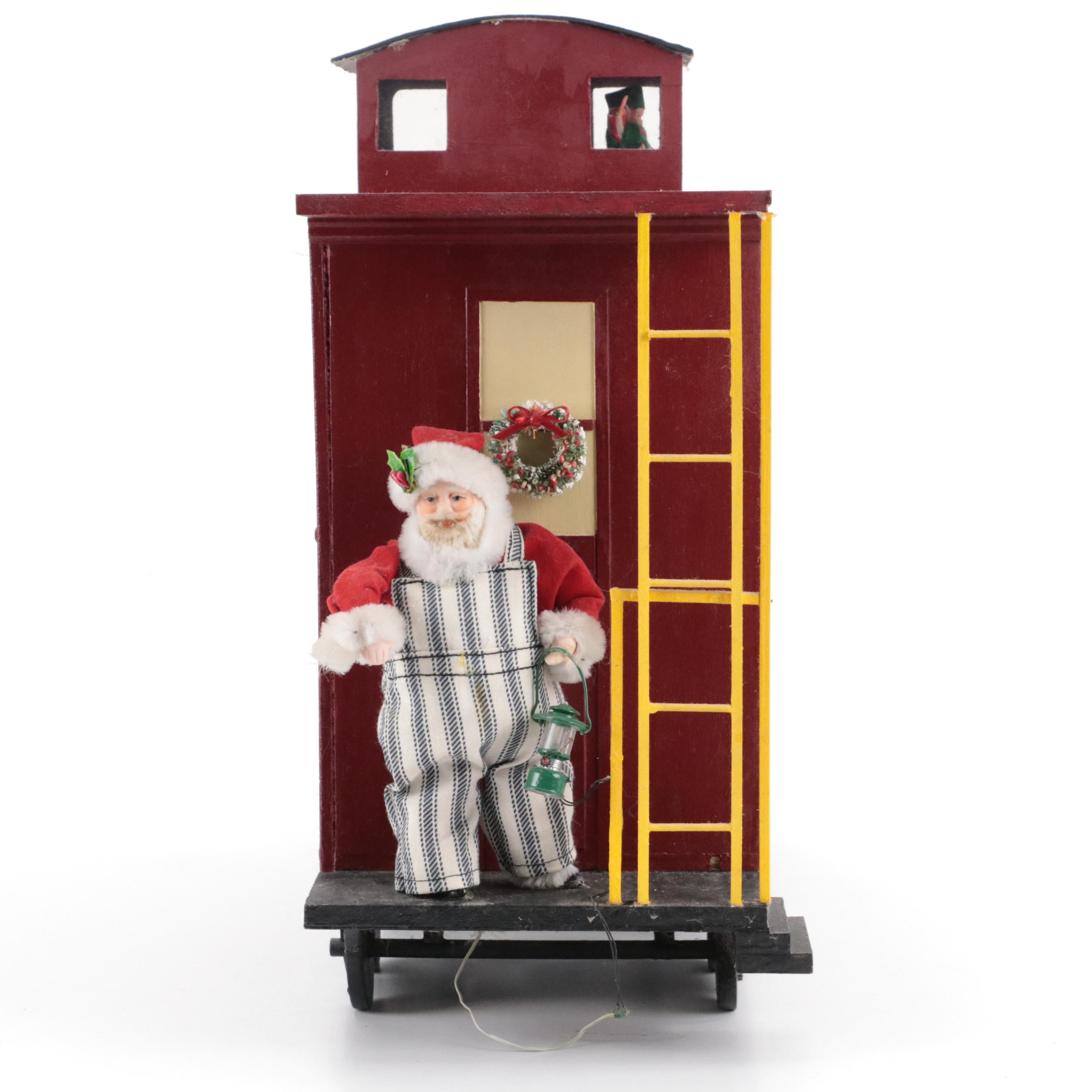 Handcrafted Christmas Living Room Diorama in Train Car, Vintage