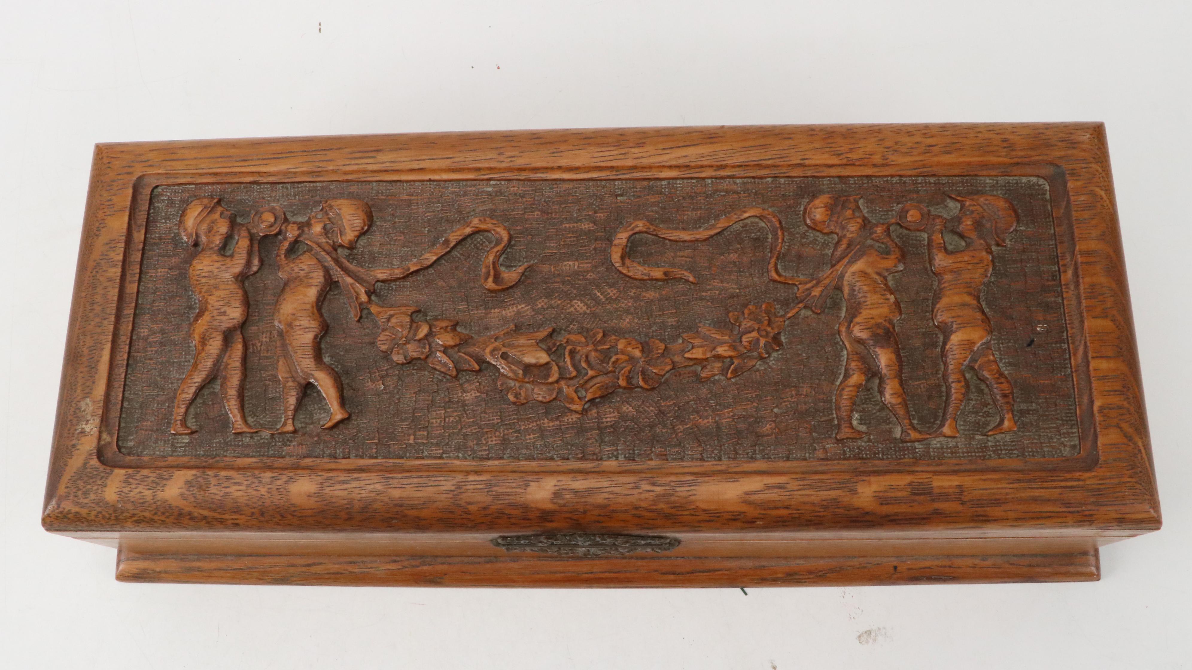 Carved Wood Decorative Box with Mirror Inlay