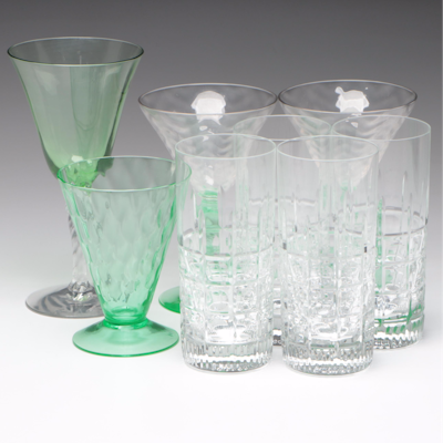 William-Somona Glass Highball Glasses with Uranium Glass Water Goblet and More