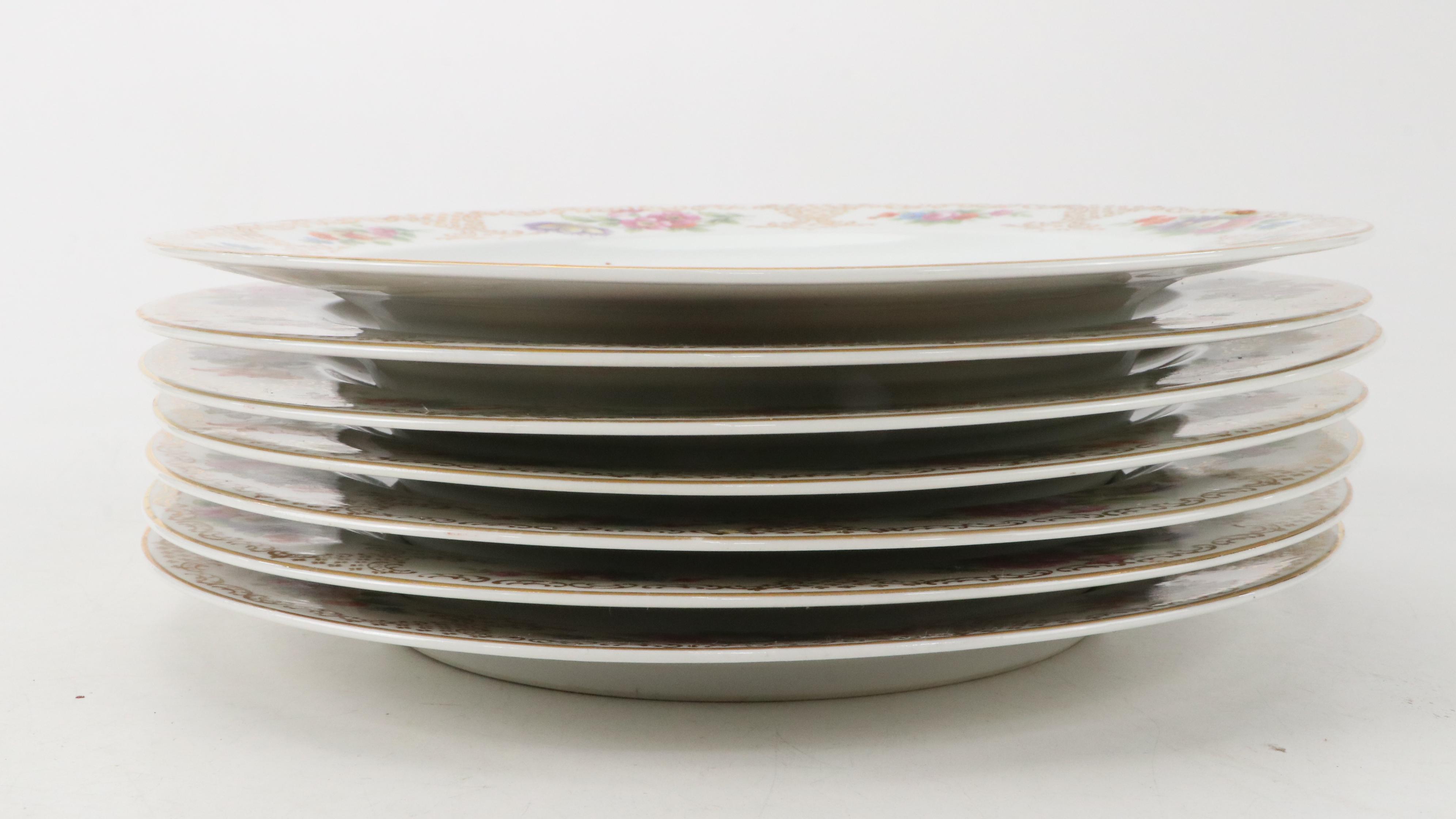 Hutschenreuther Floral and Gold Scroll Motifs Porcelain Dinner Plates