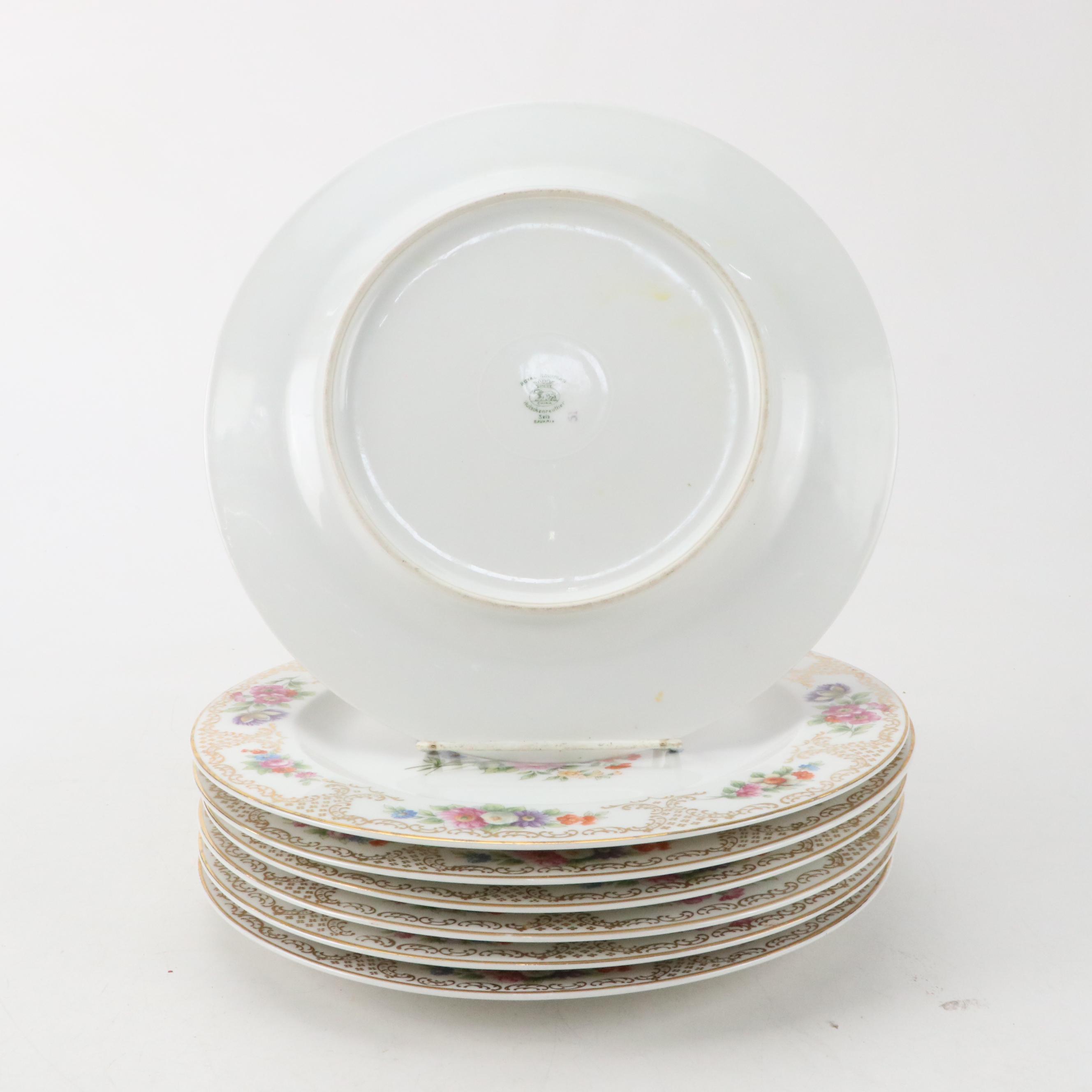Hutschenreuther Floral and Gold Scroll Motifs Porcelain Dinner Plates
