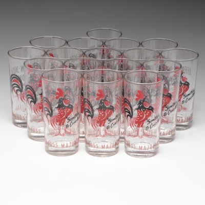 Rooster Motif Glass Commemorative Highball Glasses
