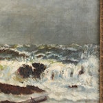 Oil Painting of Shipwreck at Sea with Crashing Waves