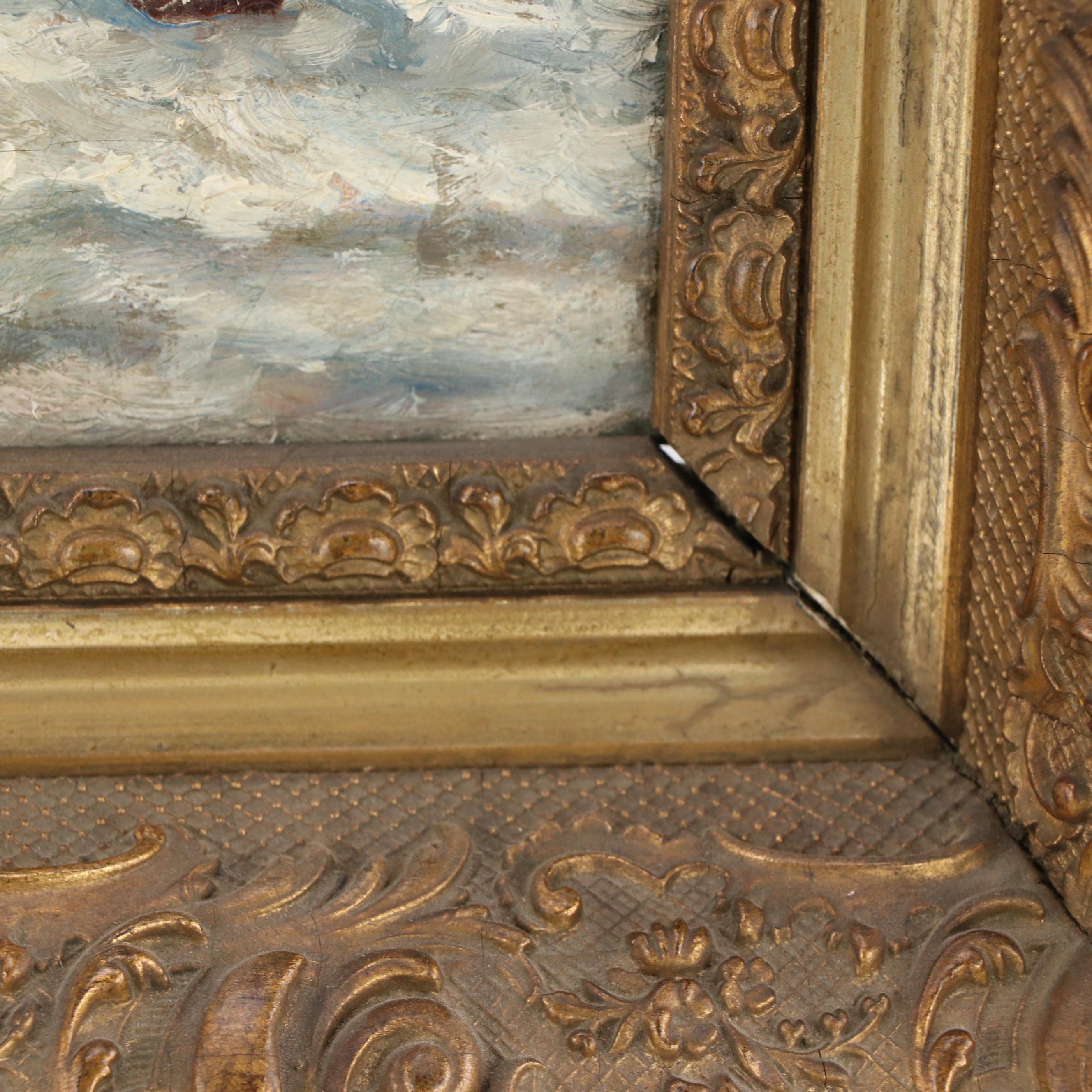 Oil Painting of Shipwreck at Sea with Crashing Waves