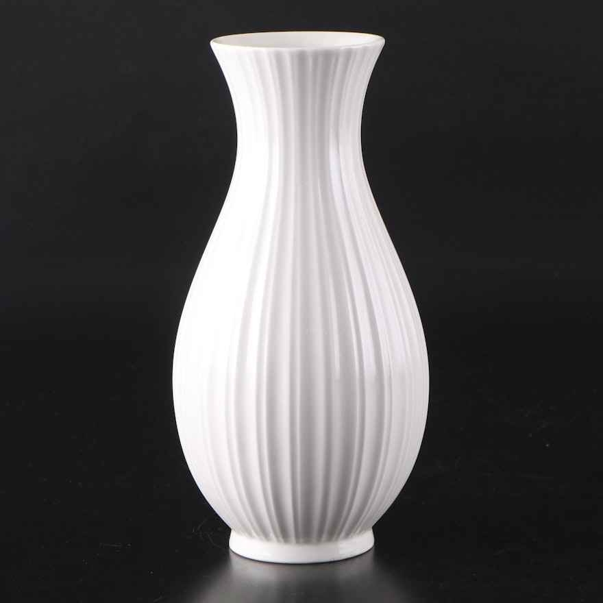 Royal Copenhagen White Ribbed Porcelain Vase