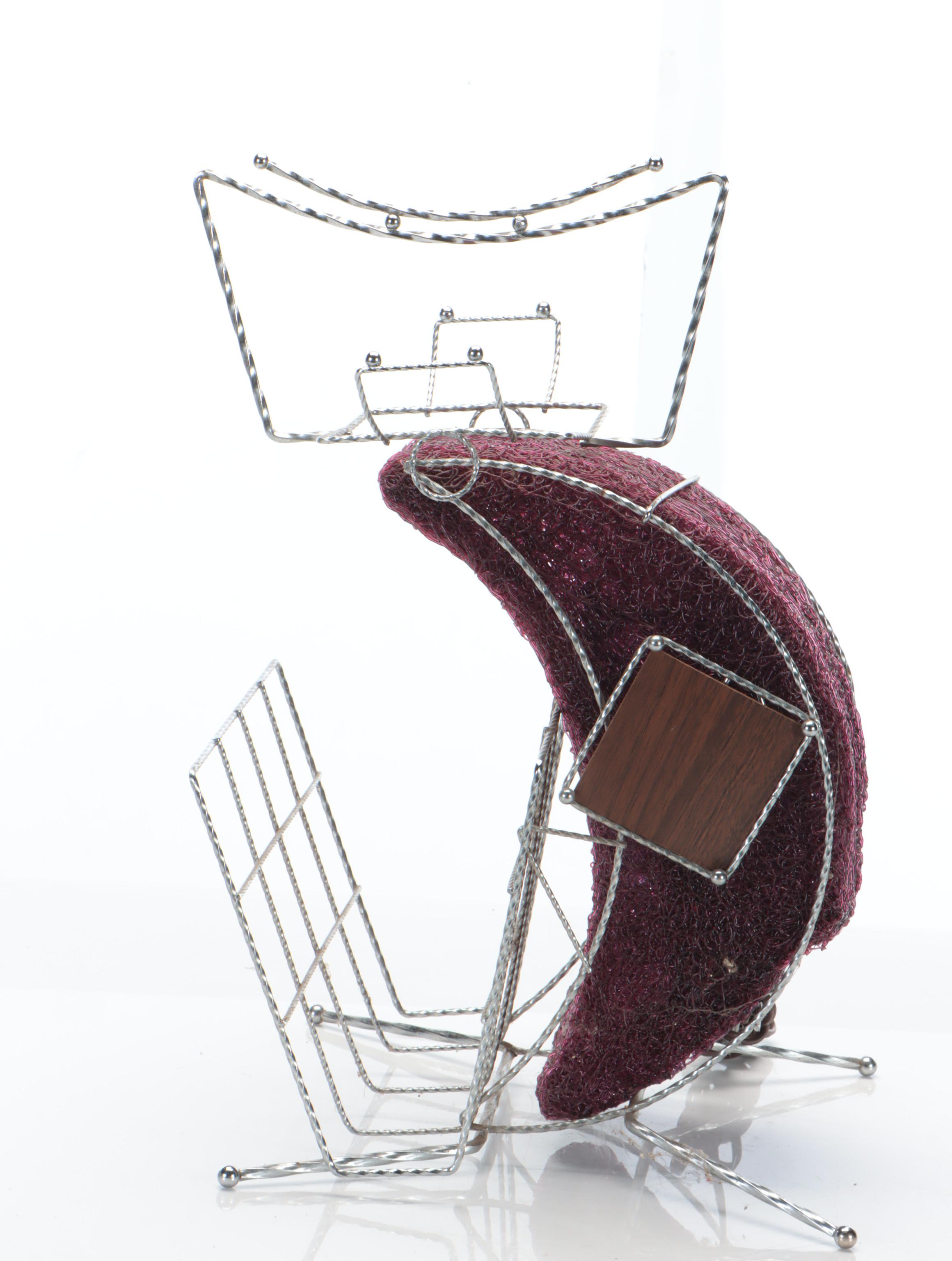 Metal Combination Smoking Stand and Magazine Rack with Moon Spaghetti Lamp