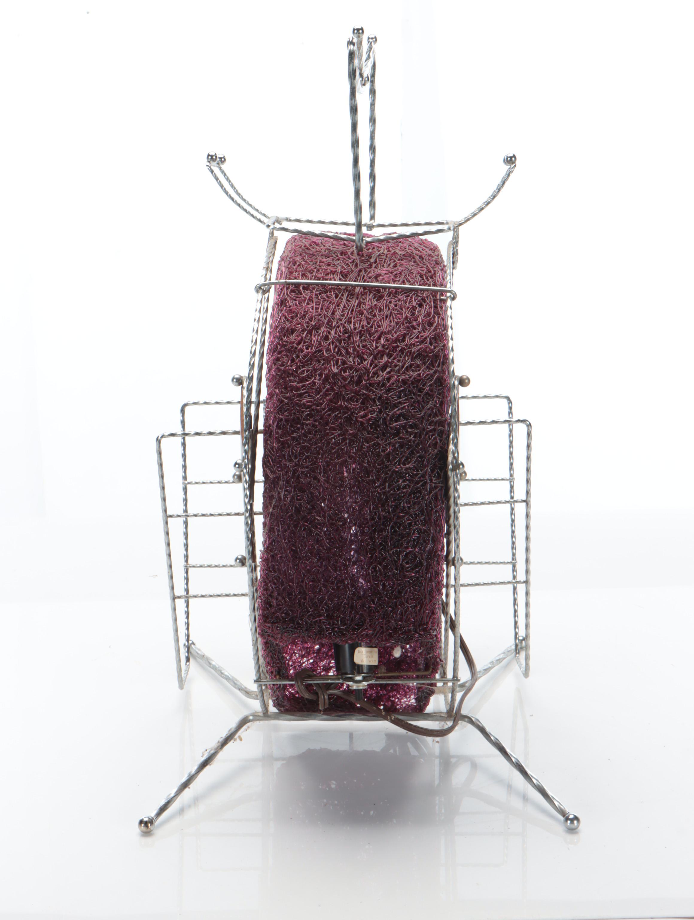 Metal Combination Smoking Stand and Magazine Rack with Moon Spaghetti Lamp