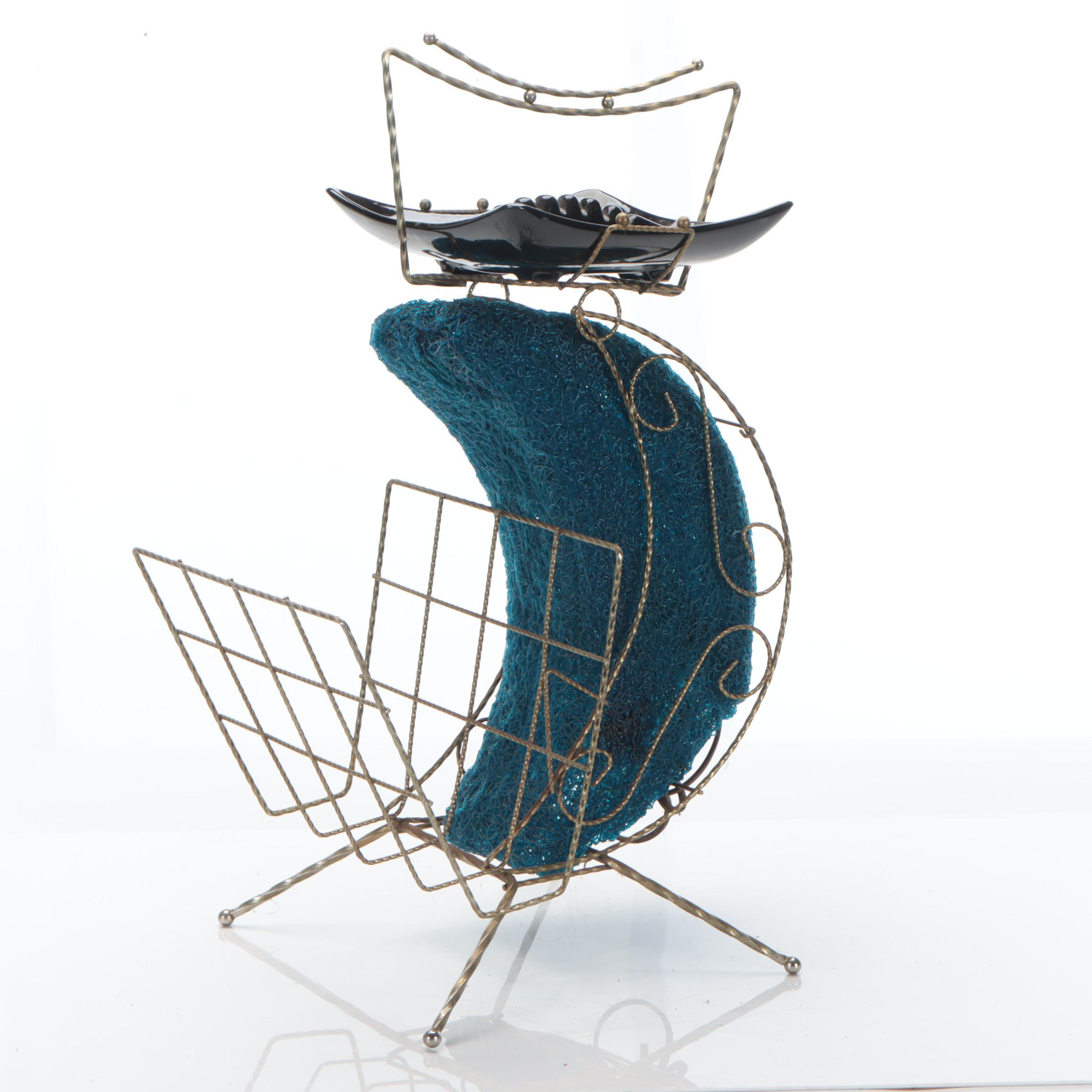 Metal Combination Smoking Stand and  Magazine Rack with Moon Spaghetti Lamp