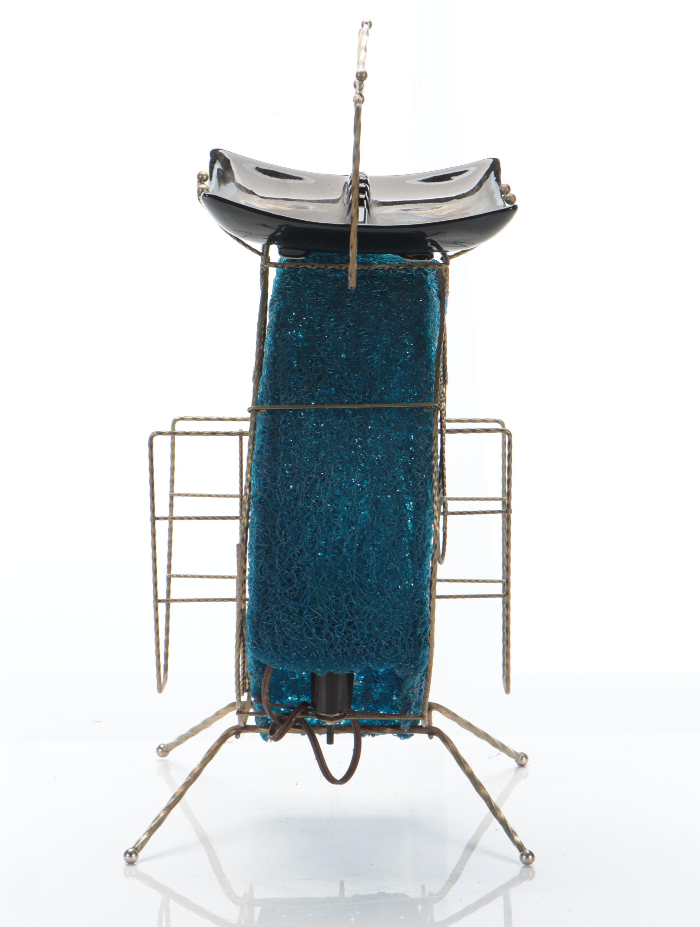 Metal Combination Smoking Stand and  Magazine Rack with Moon Spaghetti Lamp