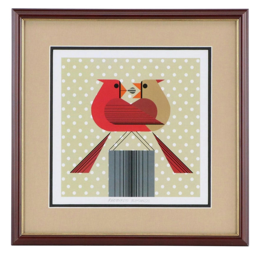 Charley Harper Offset Lithograph "Redbirds Romance"