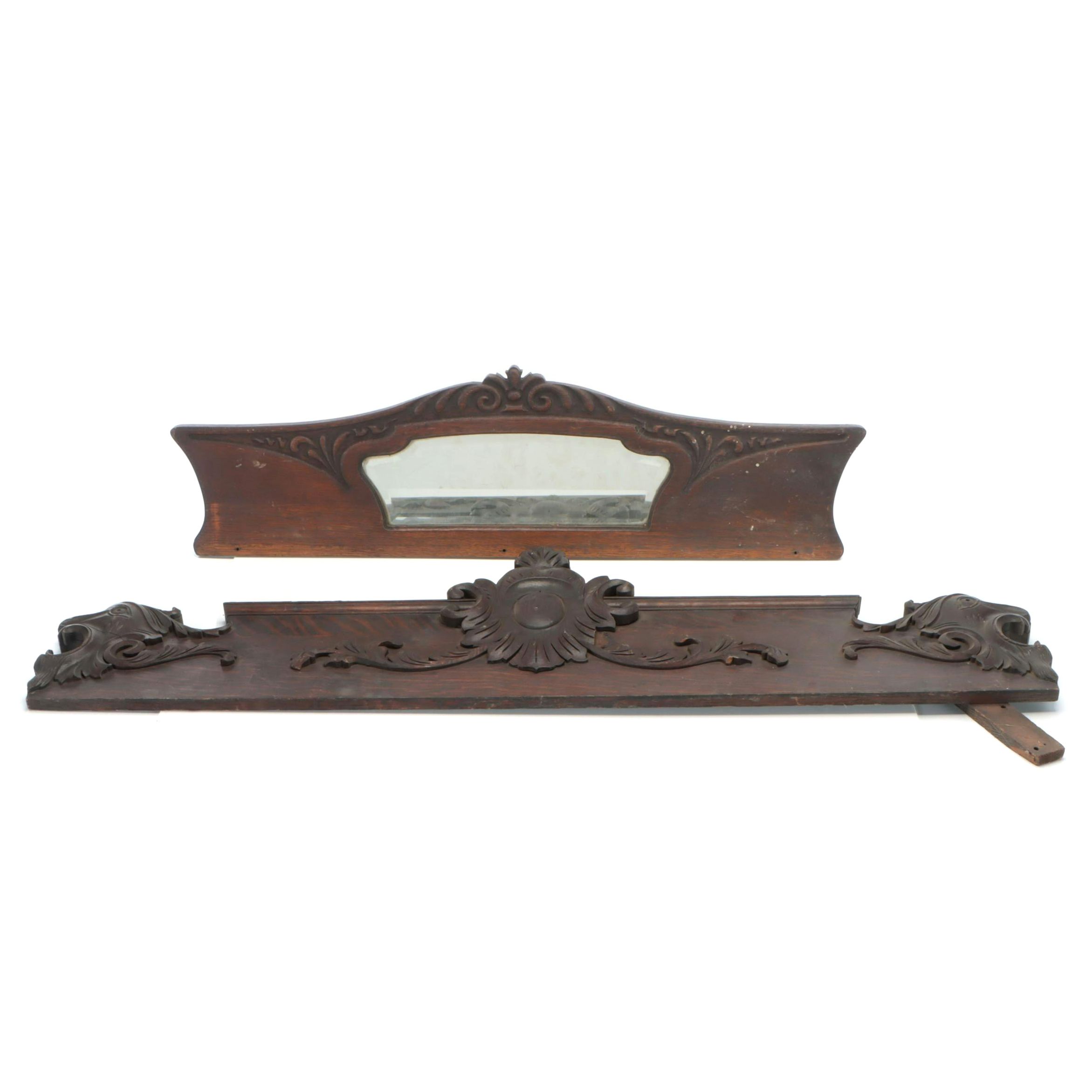 Two Victorian Oak Furniture Backsplashes or Crests, Late 19th Century