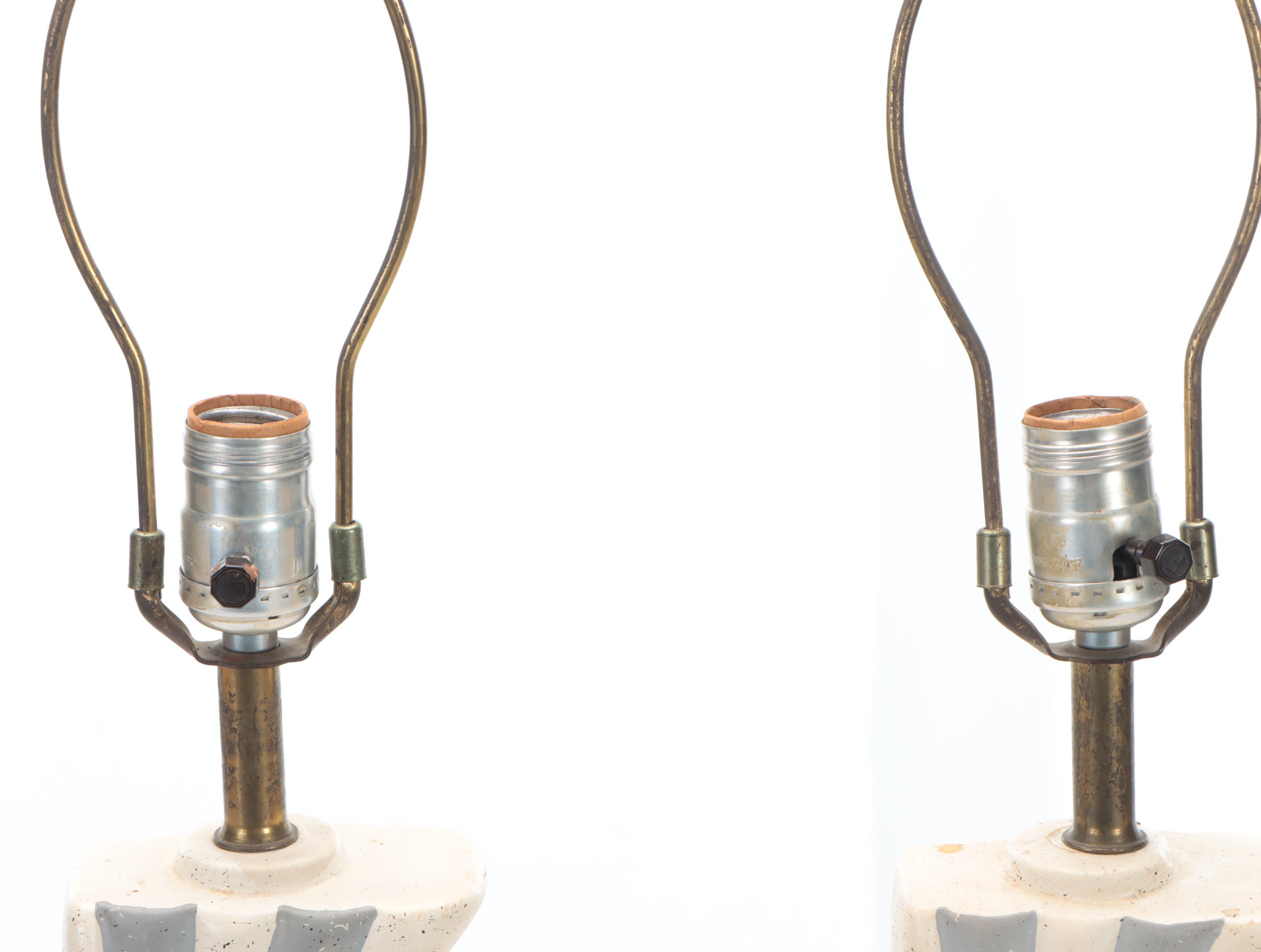 Majestic Lamp Co. MCM Atomic Chalkware Lamps With Fiberglass Shades