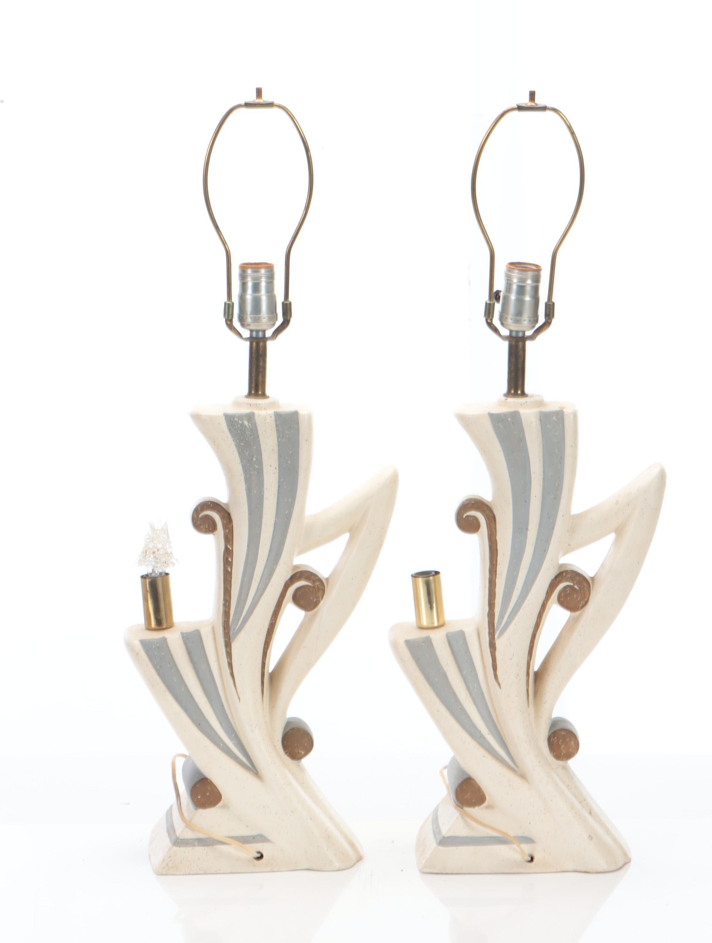 Majestic Lamp Co. MCM Atomic Chalkware Lamps With Fiberglass Shades