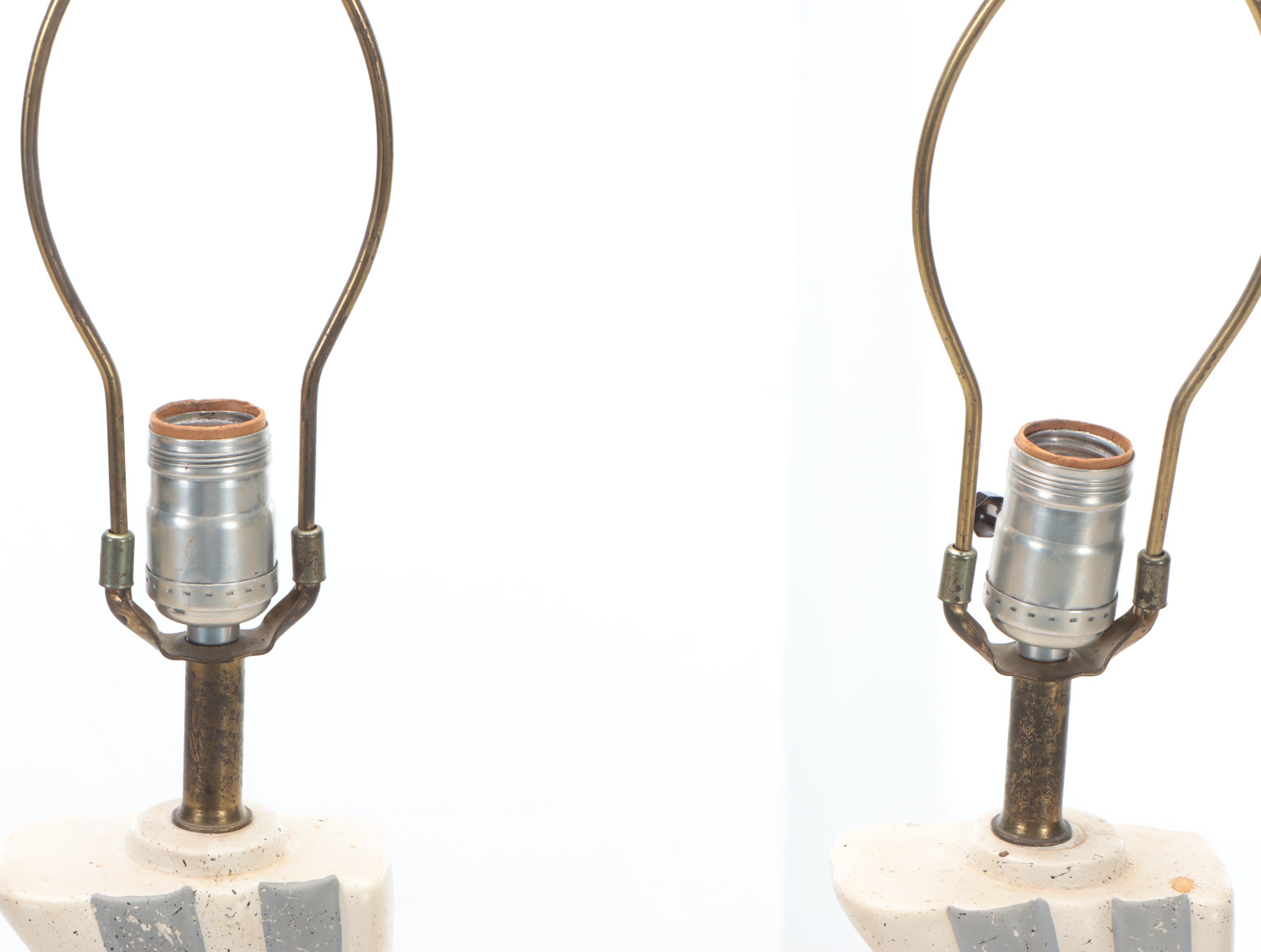 Majestic Lamp Co. MCM Atomic Chalkware Lamps With Fiberglass Shades