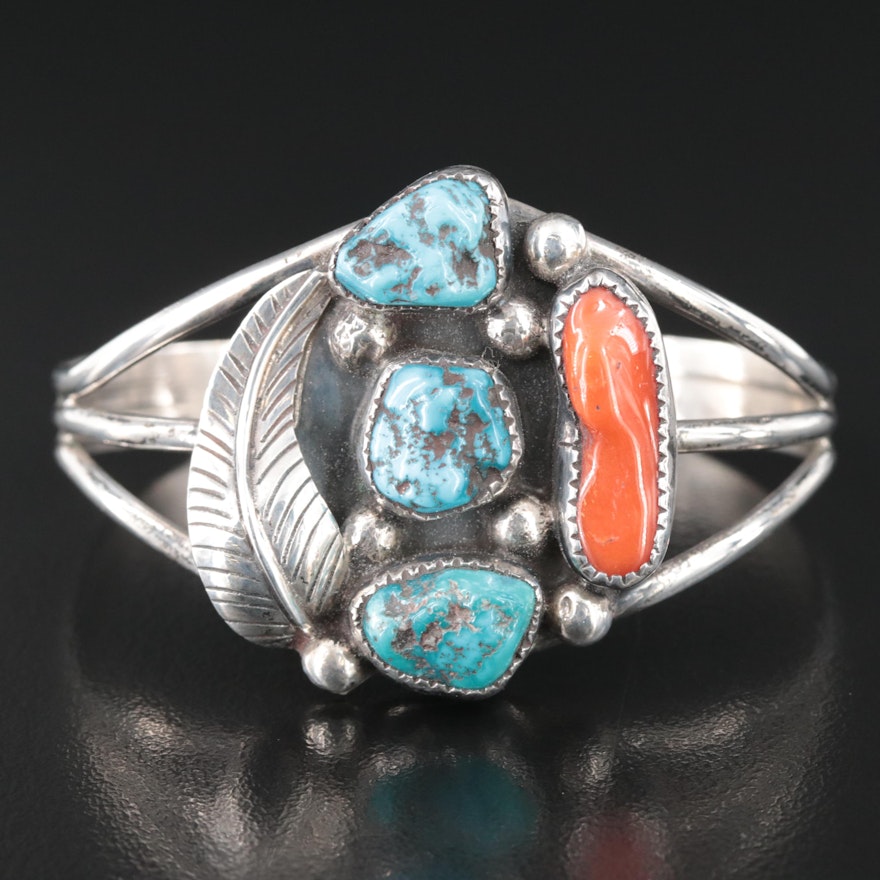 Sterling Turquoise and Coral Cuff