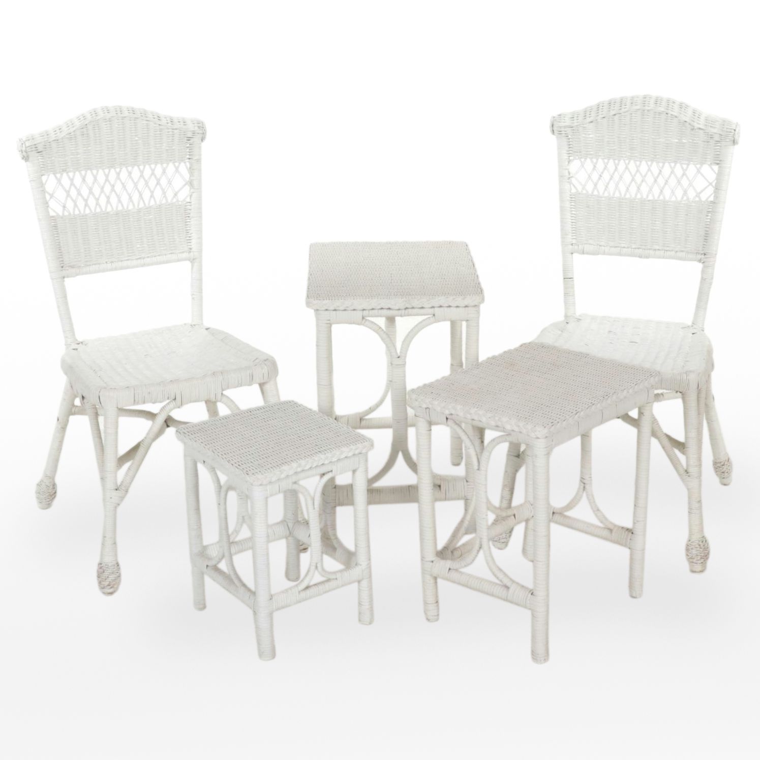 Victorian Style White Wicker Chairs and Accent Tables