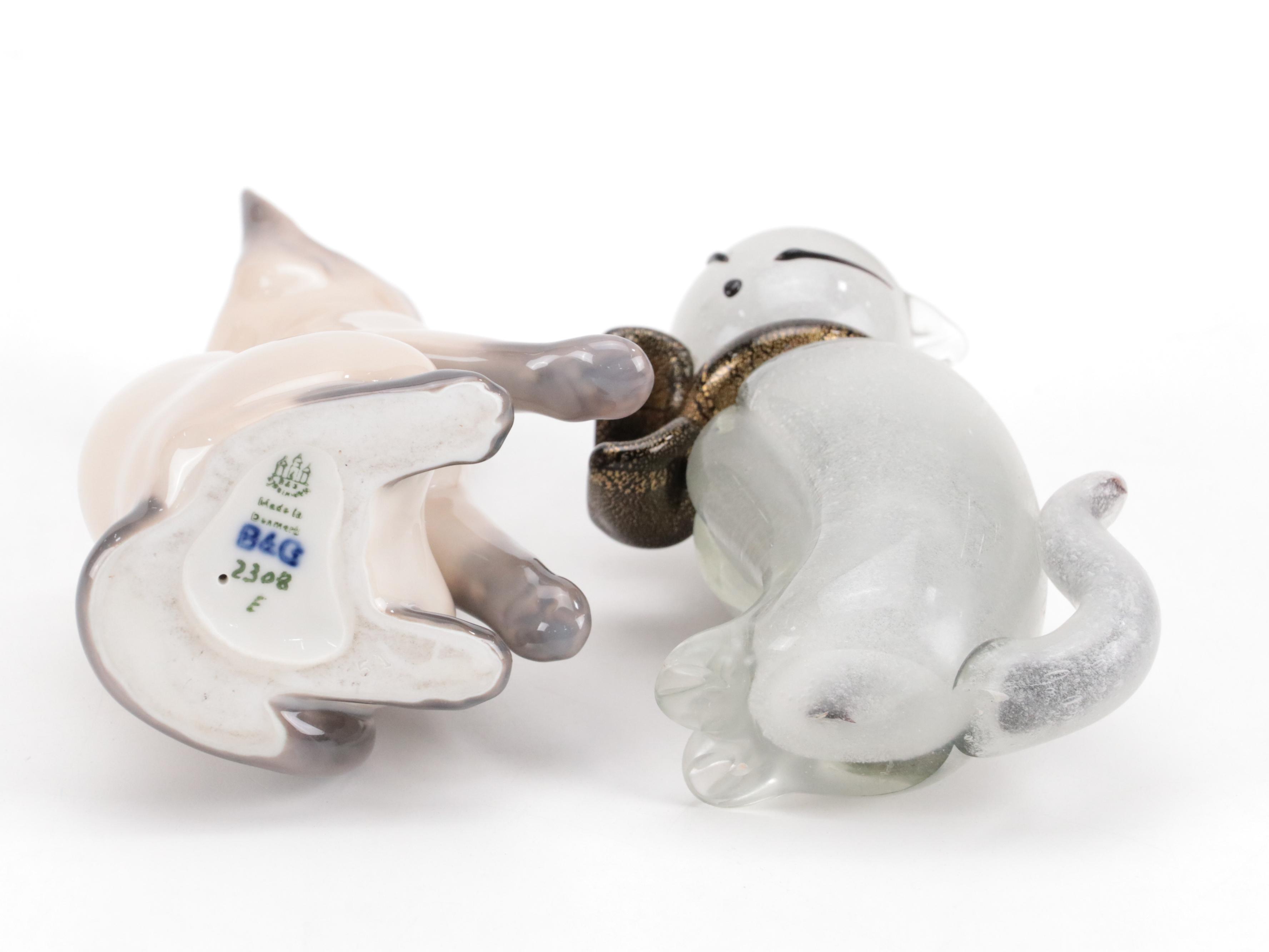 Bing & Grondahl Porcelain Siamese Cat Figurine with Other Glass and Ceramic Cats
