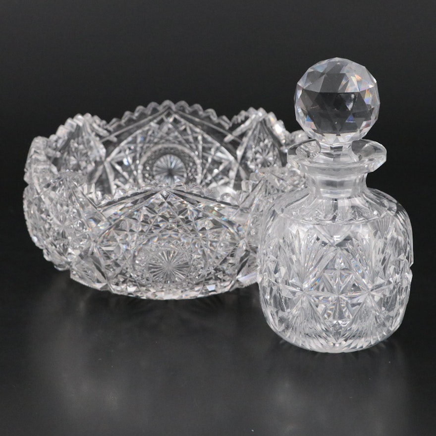 American Brilliant Style Cut Glass Bowl with Cut Glass Decanter