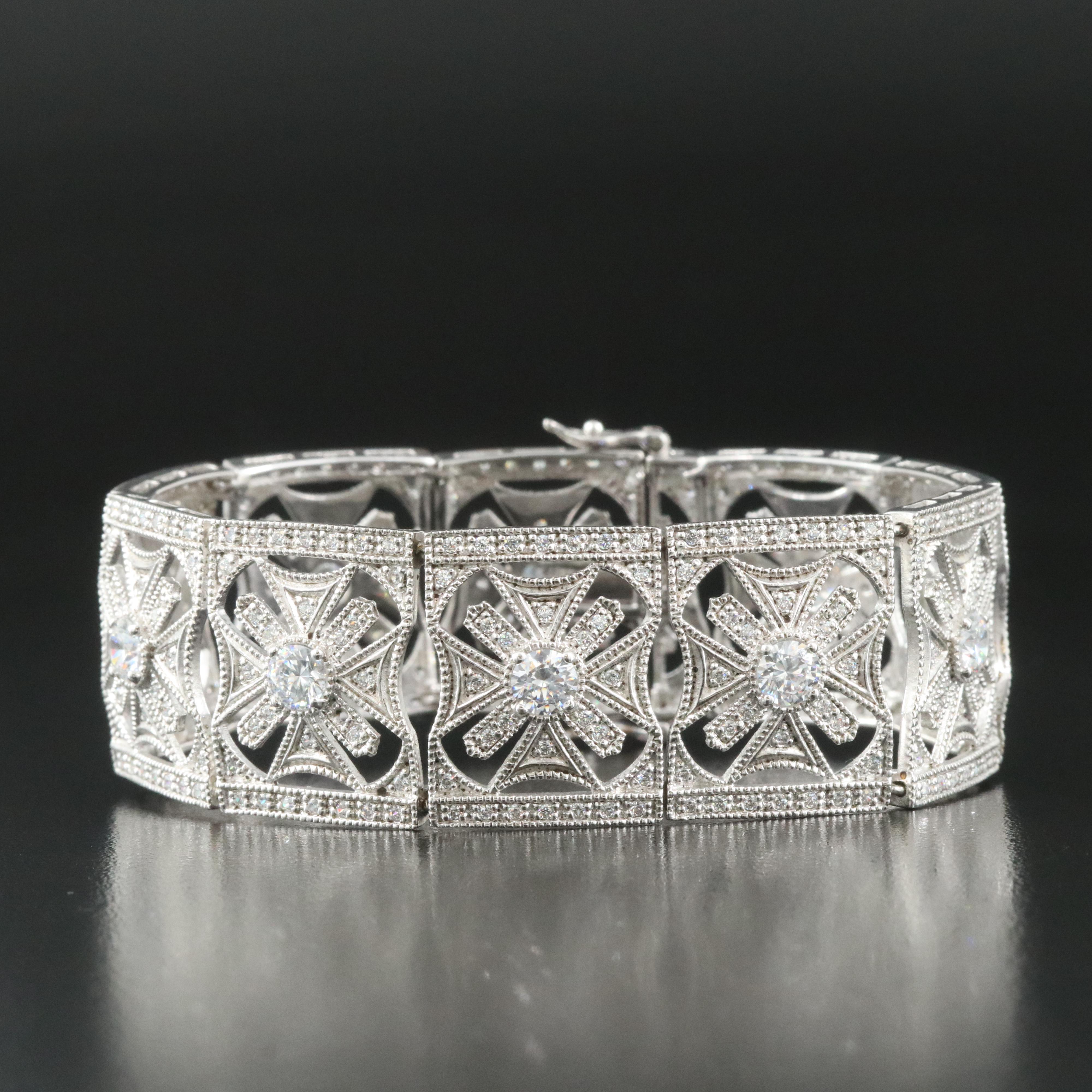 Sterling CZ Openwork Panel Bracelet