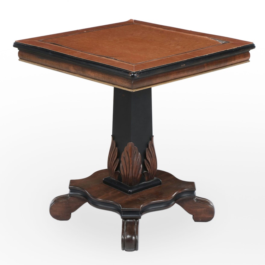 Empire Style Maple, Ebonized, and Parcel-Gilt Pedestal Side Table