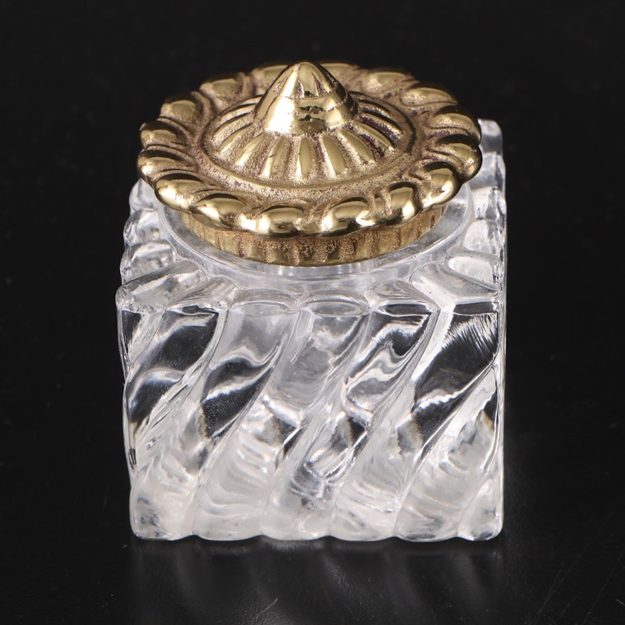 Virginia Metalcrafters Victorian Style Brass and Crystal Inkwell