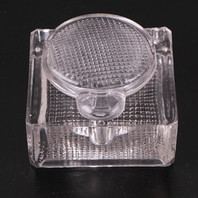 Art Deco Style Pressed Glass Inkwell with Slide Cover, Early to Mid-20th Century