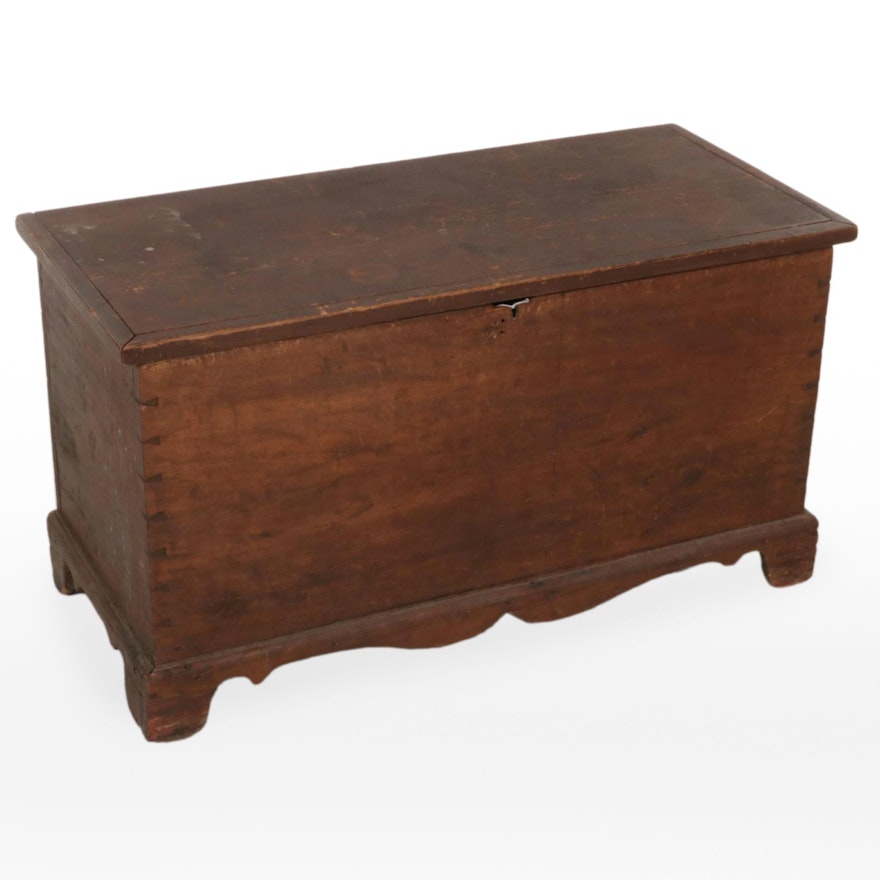 American Primitive Wooden Blanket Chest with Sliding Lock Box, Early 19th C.