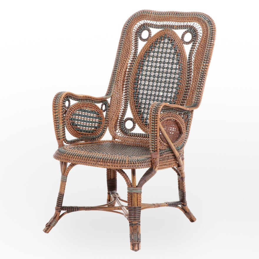 Perret et Fils et Vibert French Art Nouveau Style Bamboo and Rattan Armchair